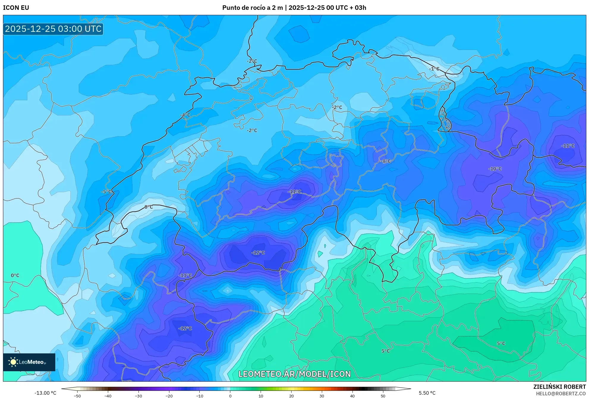 ICON model - Szwajcaria, Punkt rosy na 2 m