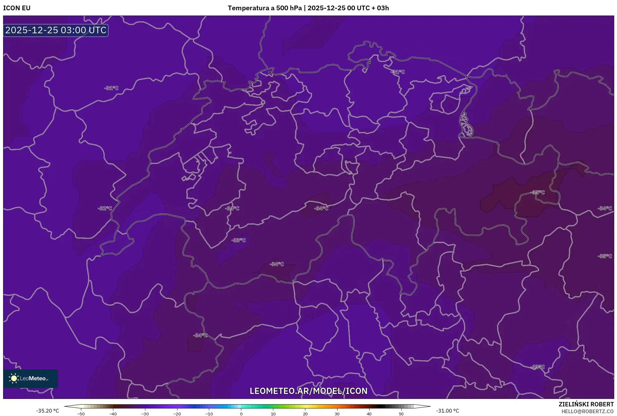 ICON model - Szwajcaria, Temperatura na 500 hPa