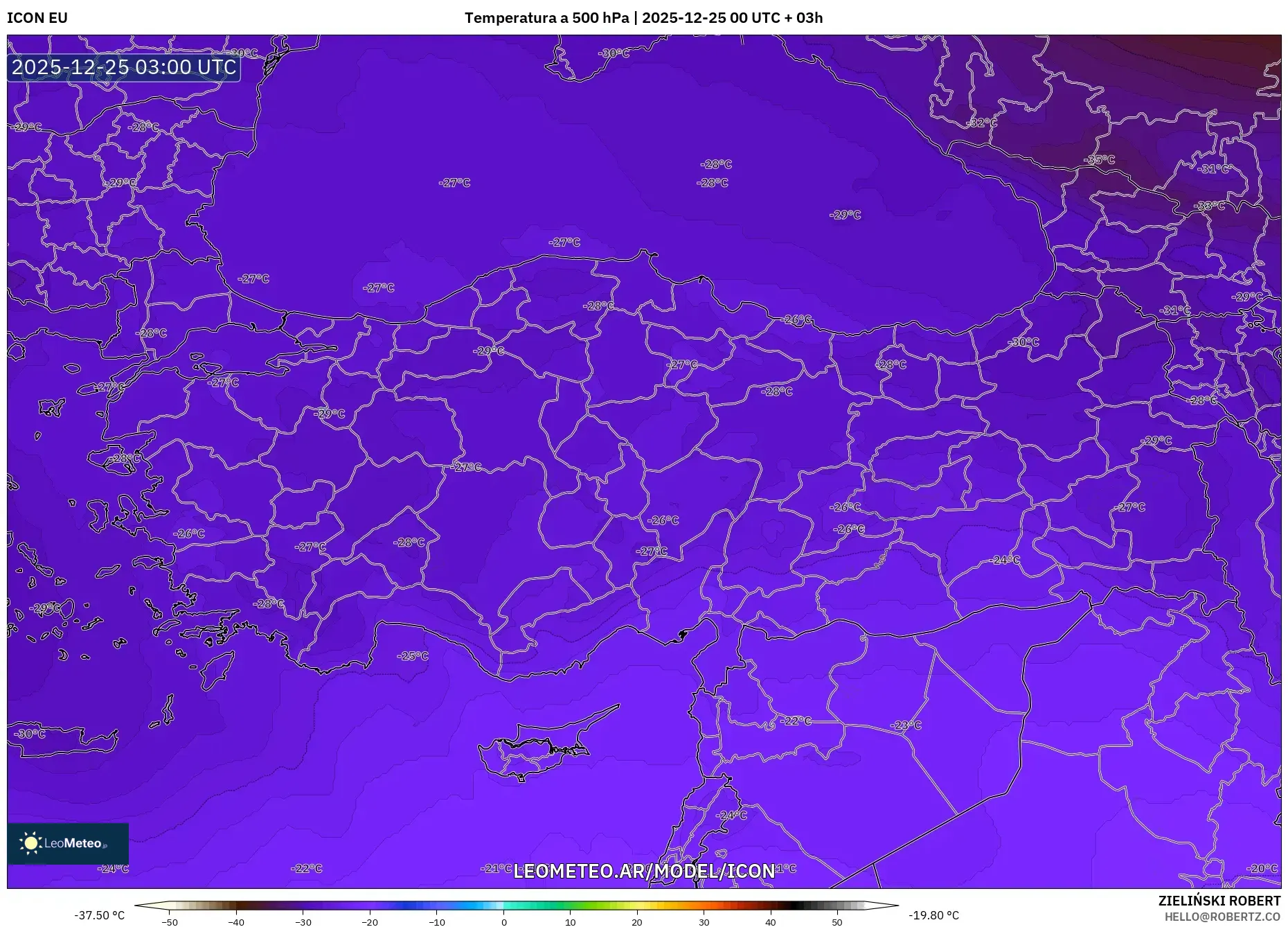 ICON model - Turcja, Temperatura na 500 hPa