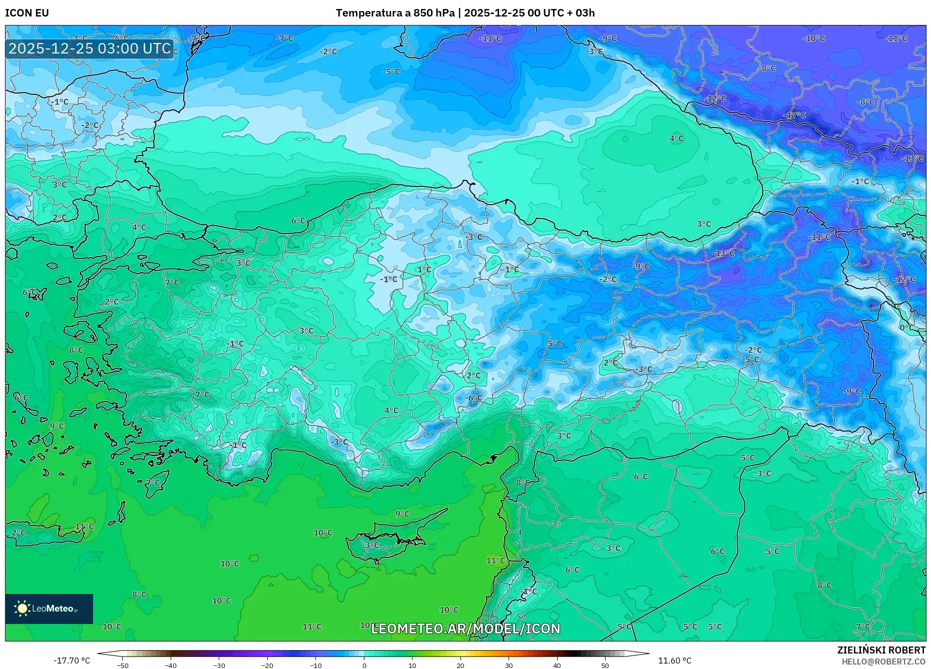 ICON model - Turcja, Temperatura na 850 hPa