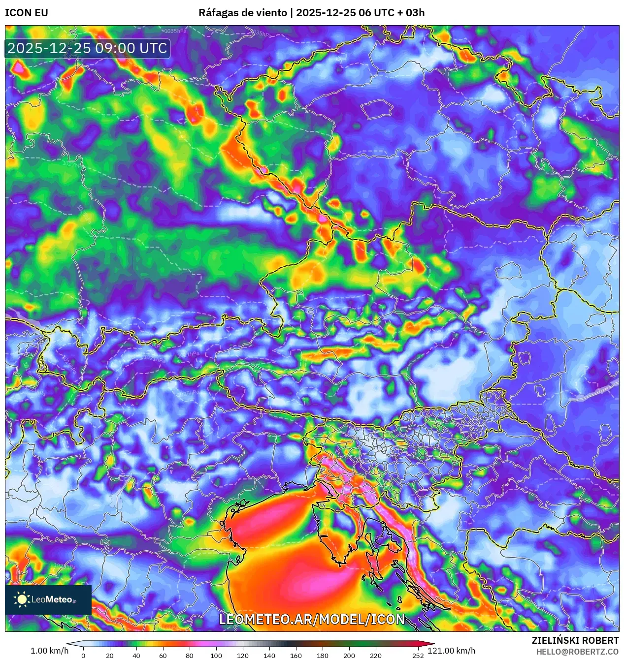 ICON model - Austria, Ráfagas de viento