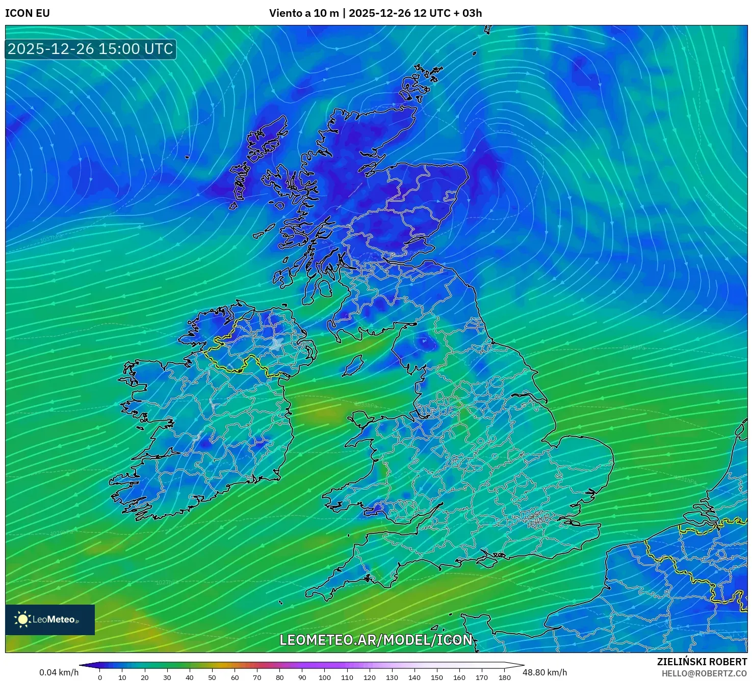ICON model - Reino Unido, Viento a 10 m