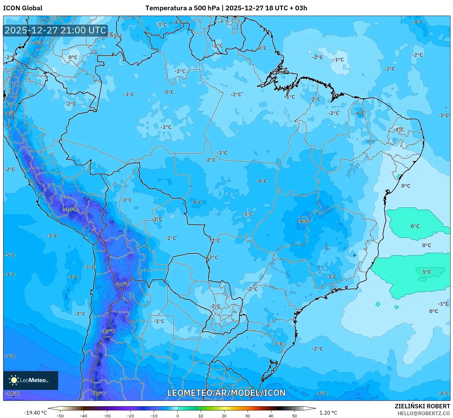 ICON model - Brasil, Temperatura a 500 hPa