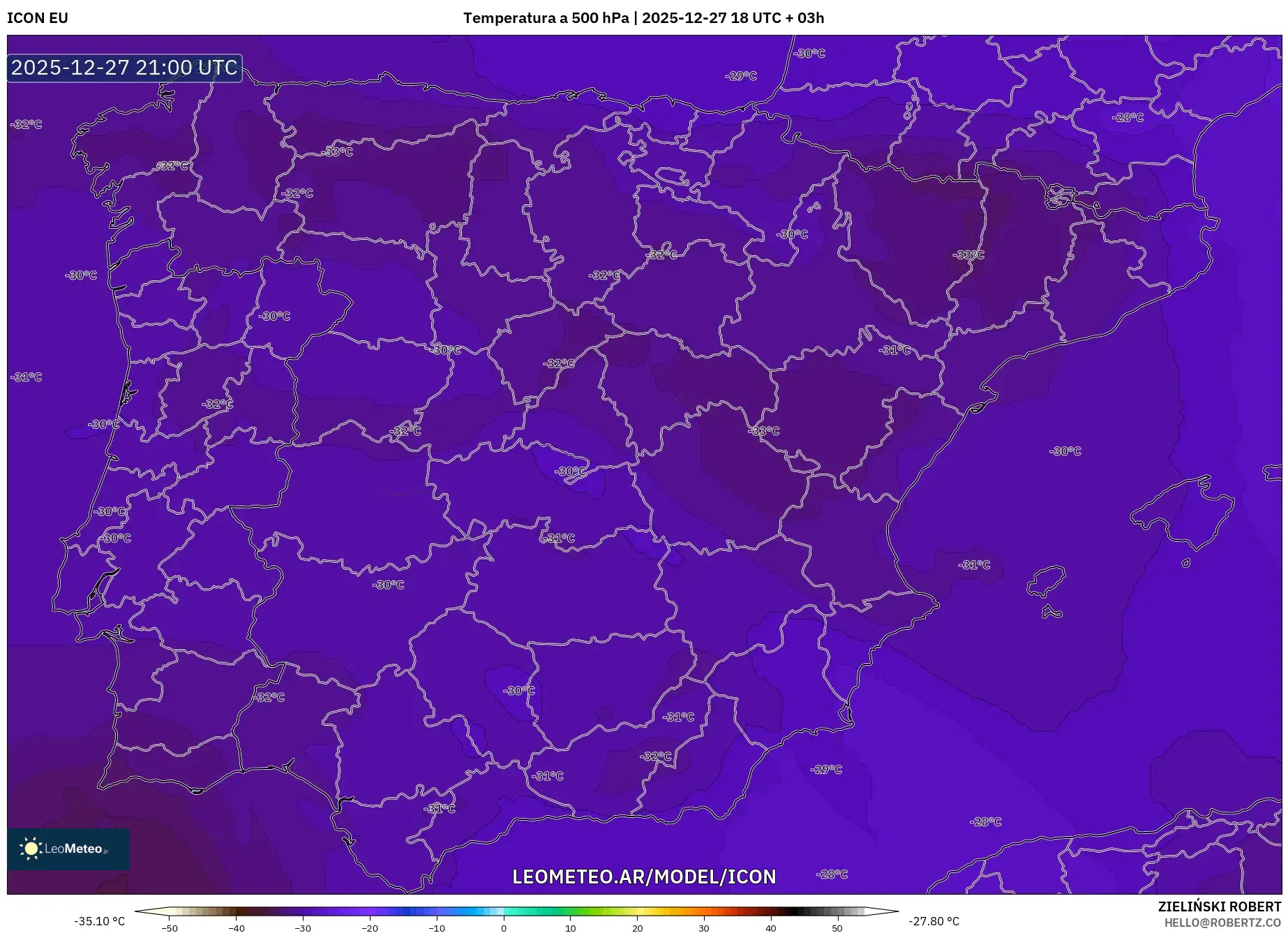 ICON model - España, Temperatura a 500 hPa