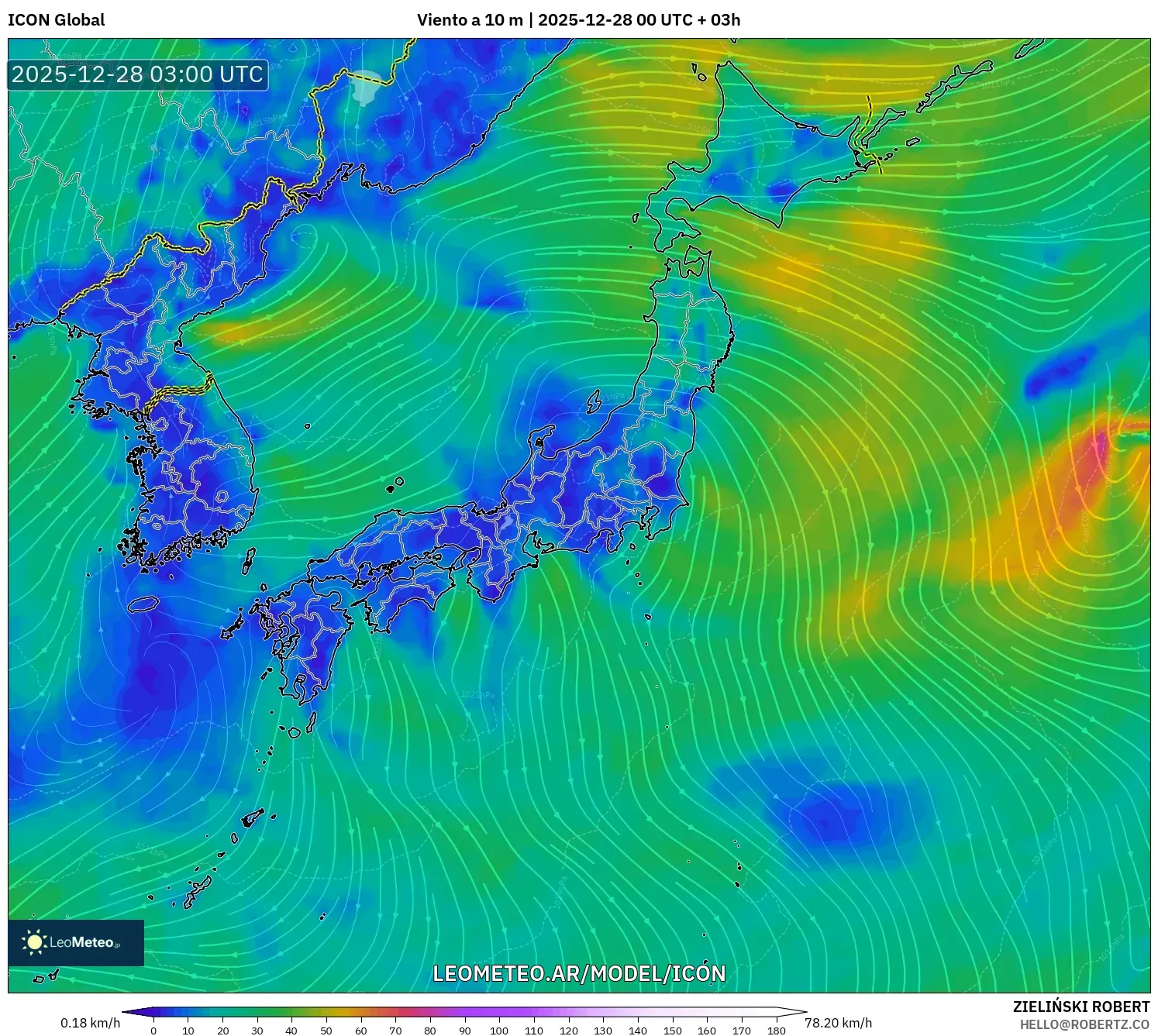 ICON model - Japón, Viento a 10 m