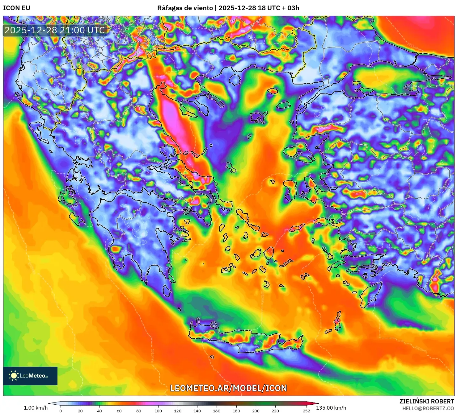 ICON model - Grecia, Ráfagas de viento