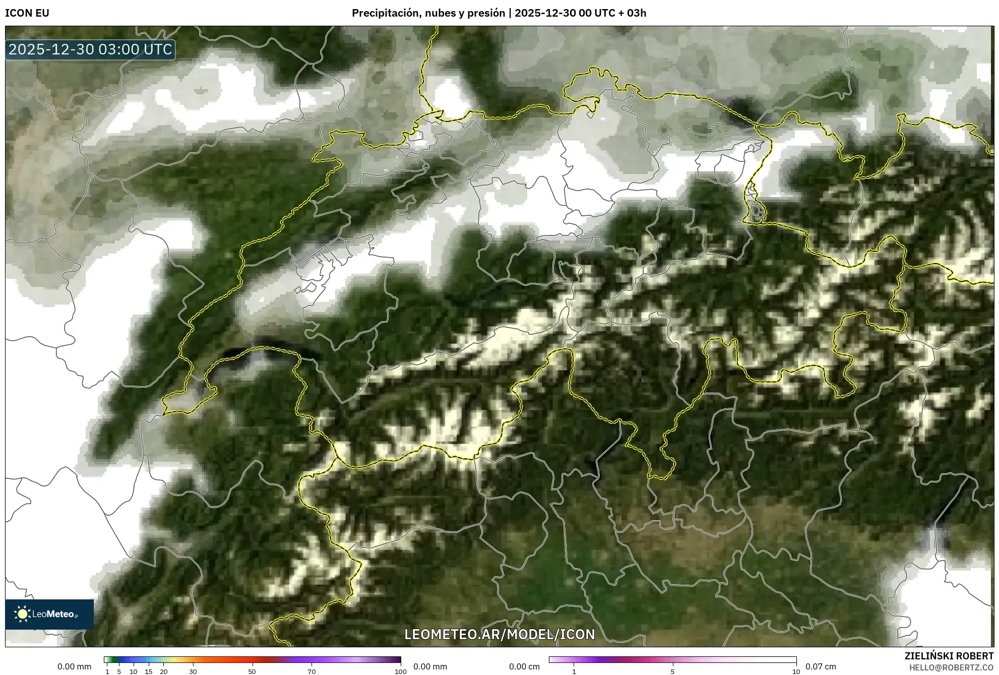 ICON model - Suiza, Precipitación, nubes y presión