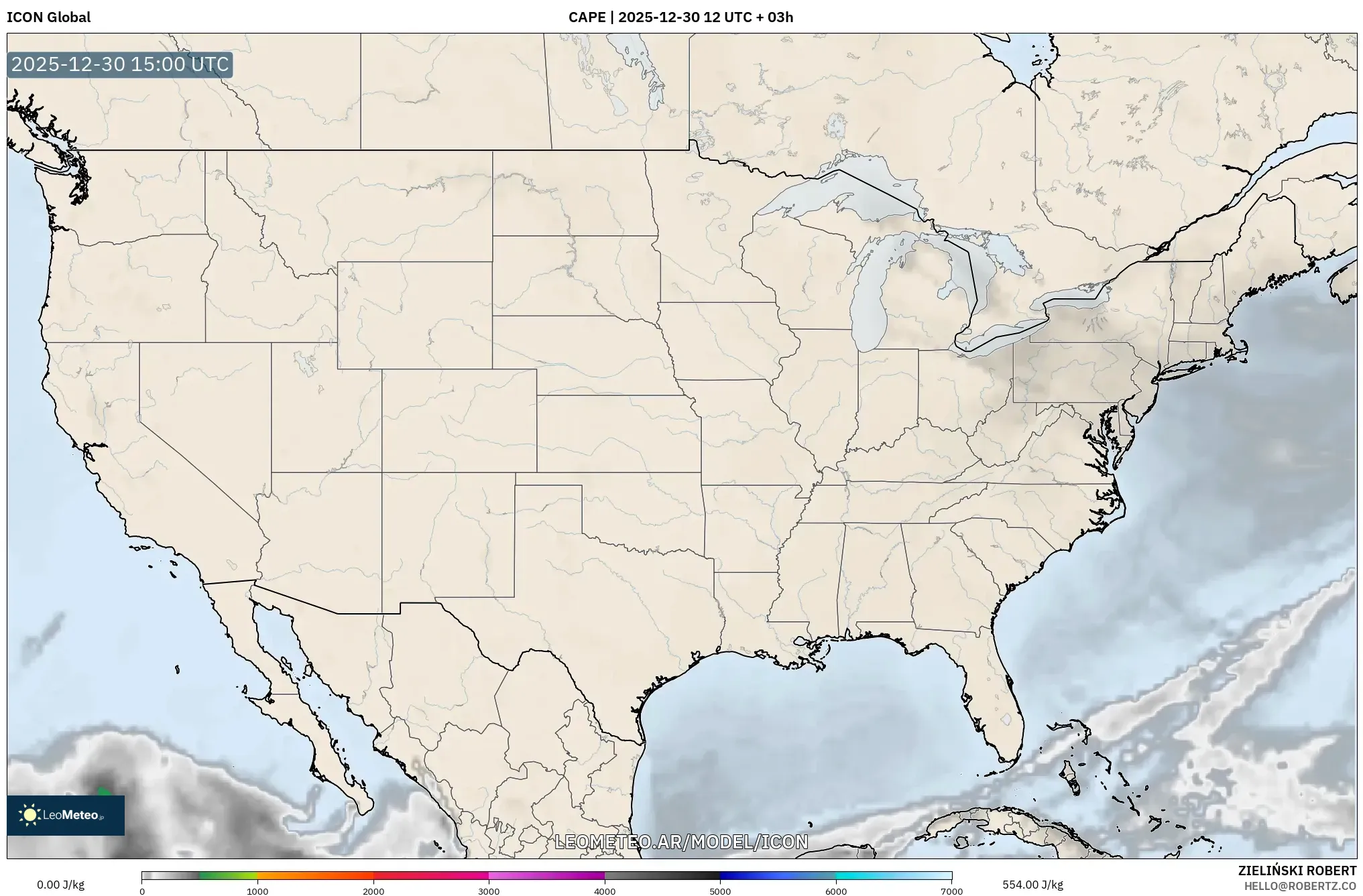 ICON model - Estados Unidos, CAPE