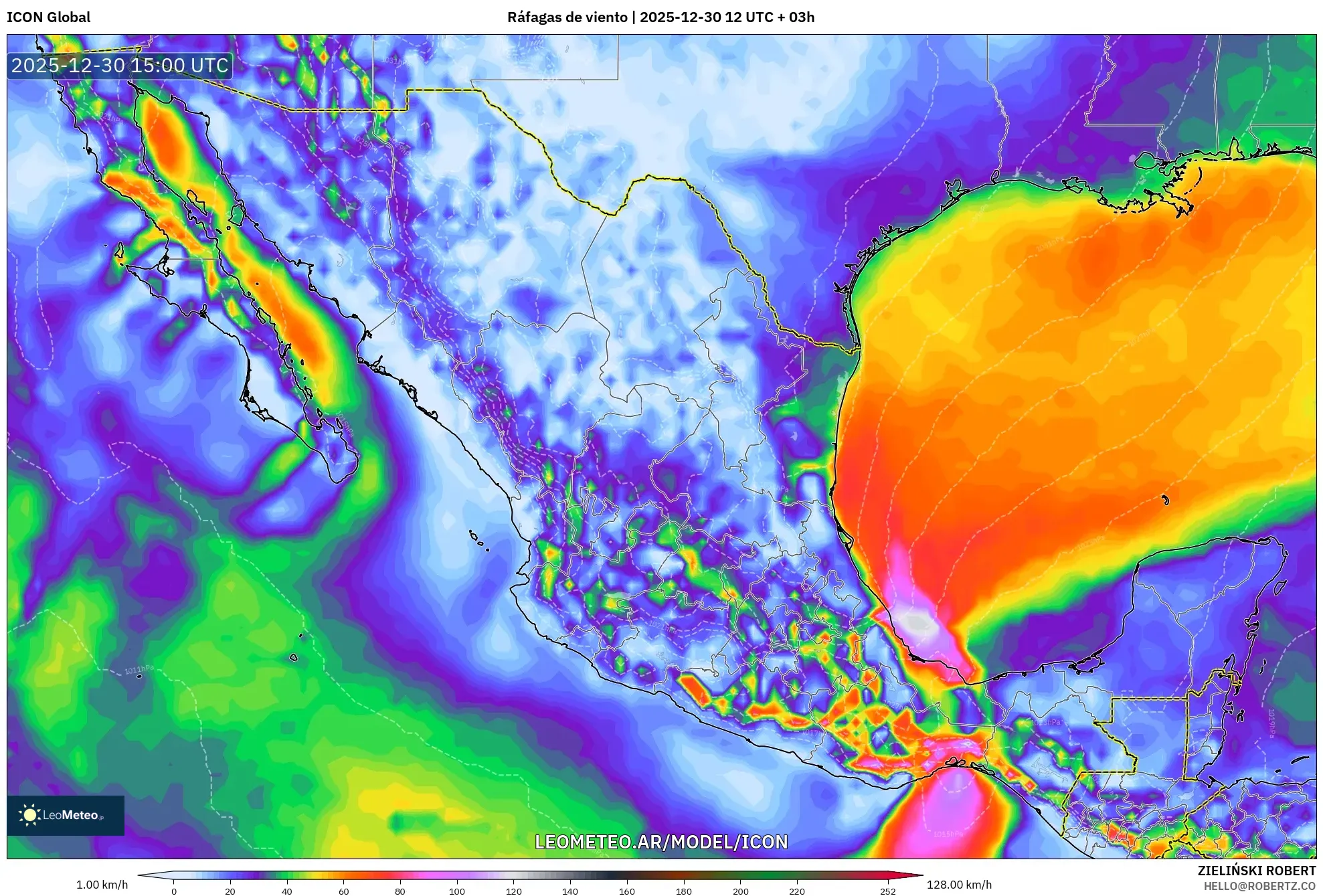ICON model - México, Ráfagas de viento