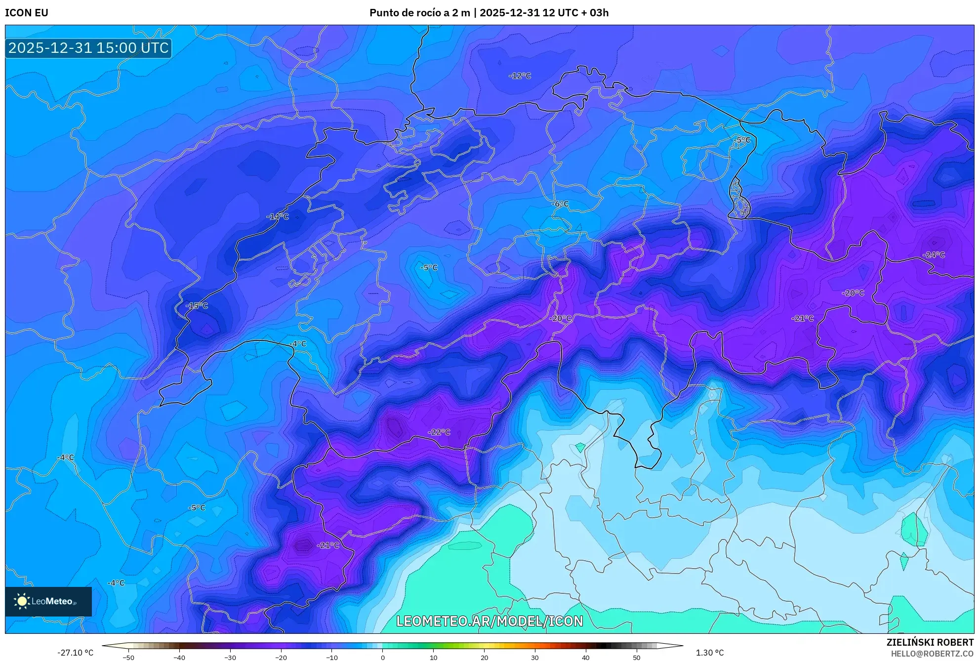 ICON model - Suiza, Punto de rocío a 2 m
