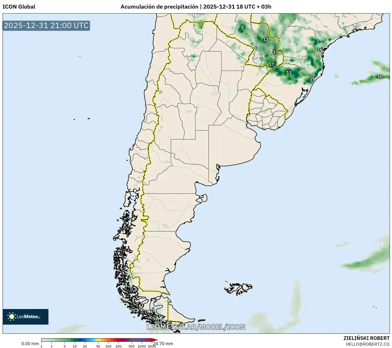 ICON model - Argentina, Acumulación de precipitación