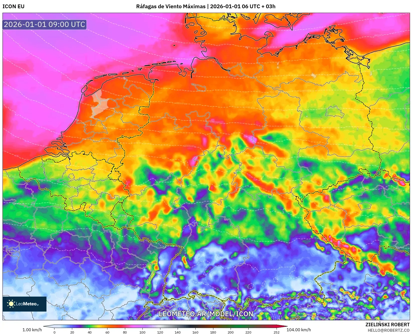 ICON model - Alemania, Ráfagas de Viento Máximas