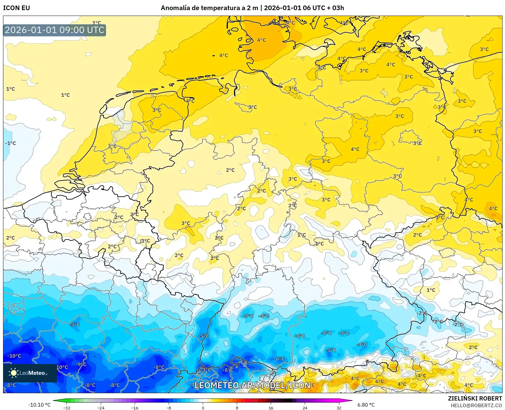 ICON model - Alemania, Anomalía de temperatura a 2 m