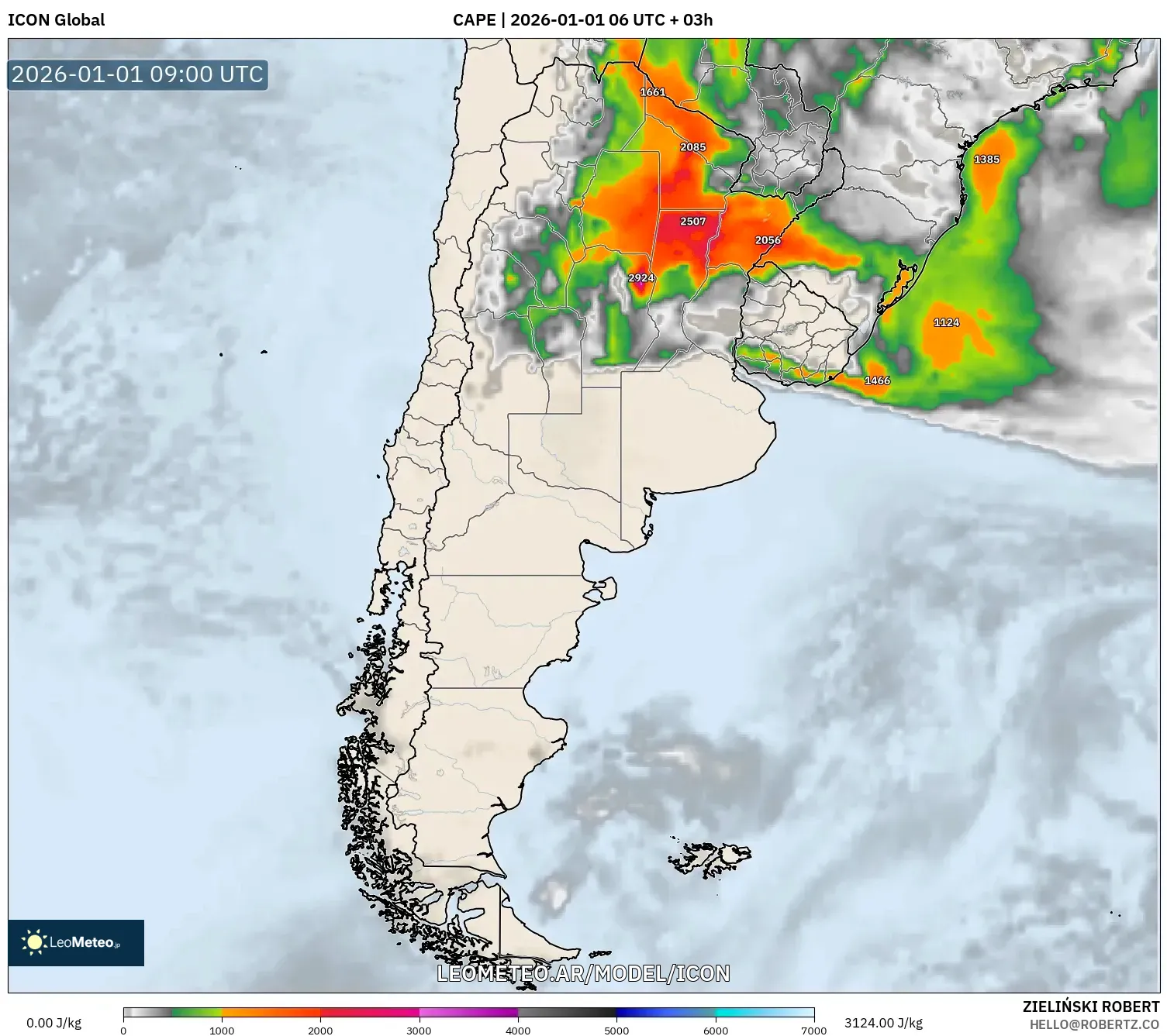 ICON model - Argentina, CAPE