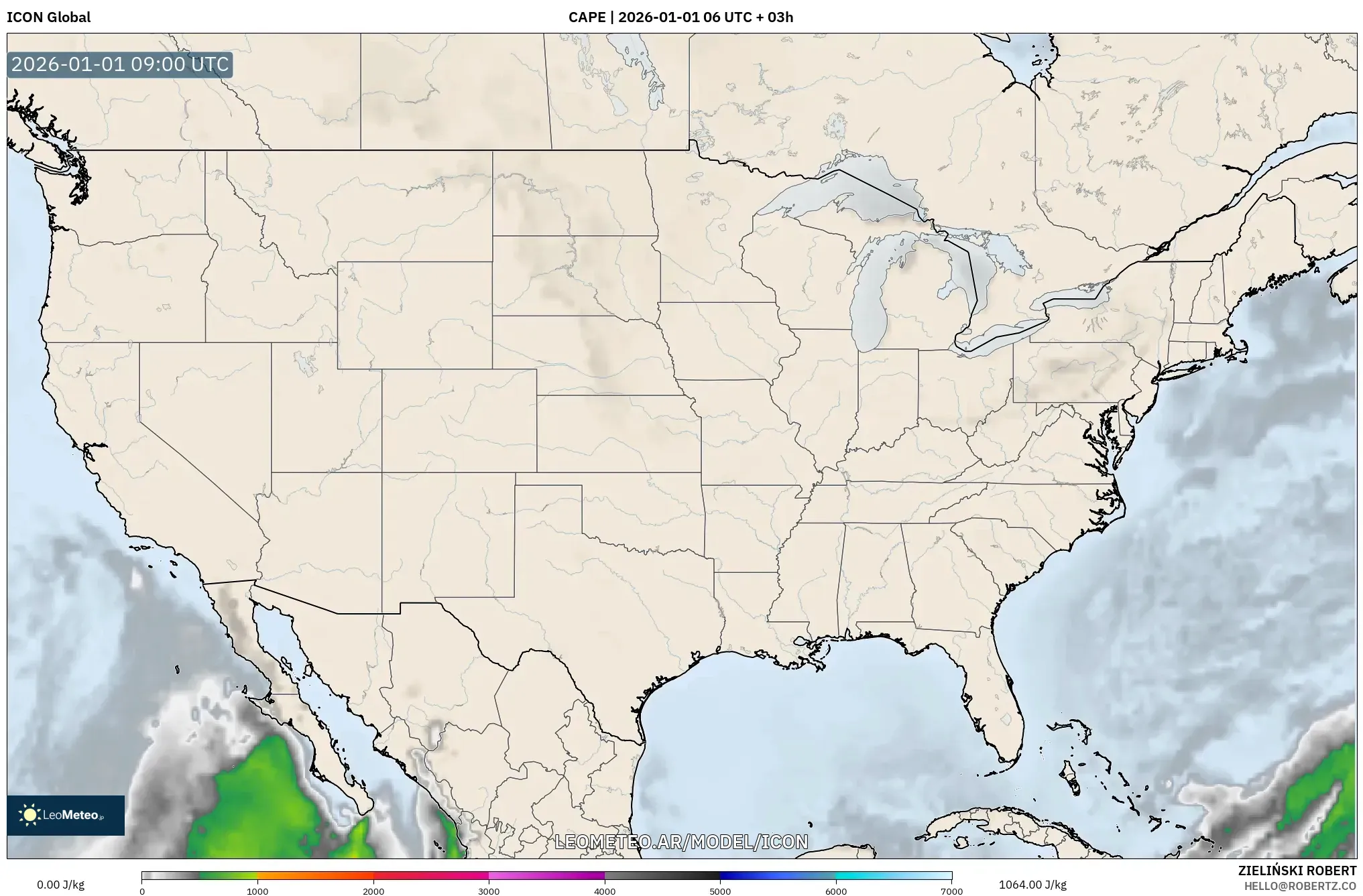 ICON model - Estados Unidos, CAPE
