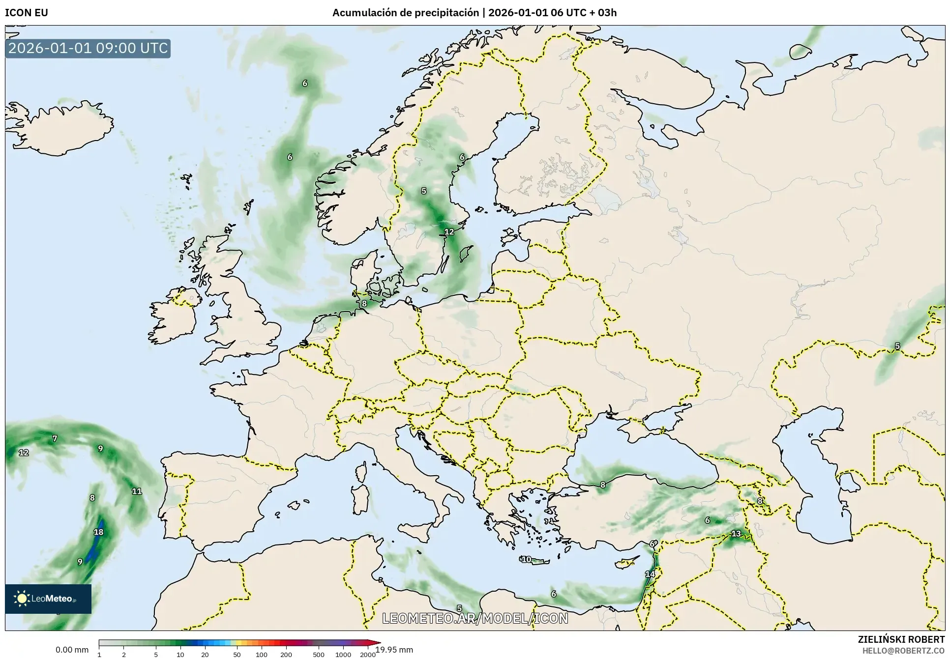 ICON model - Europa, Acumulación de precipitación
