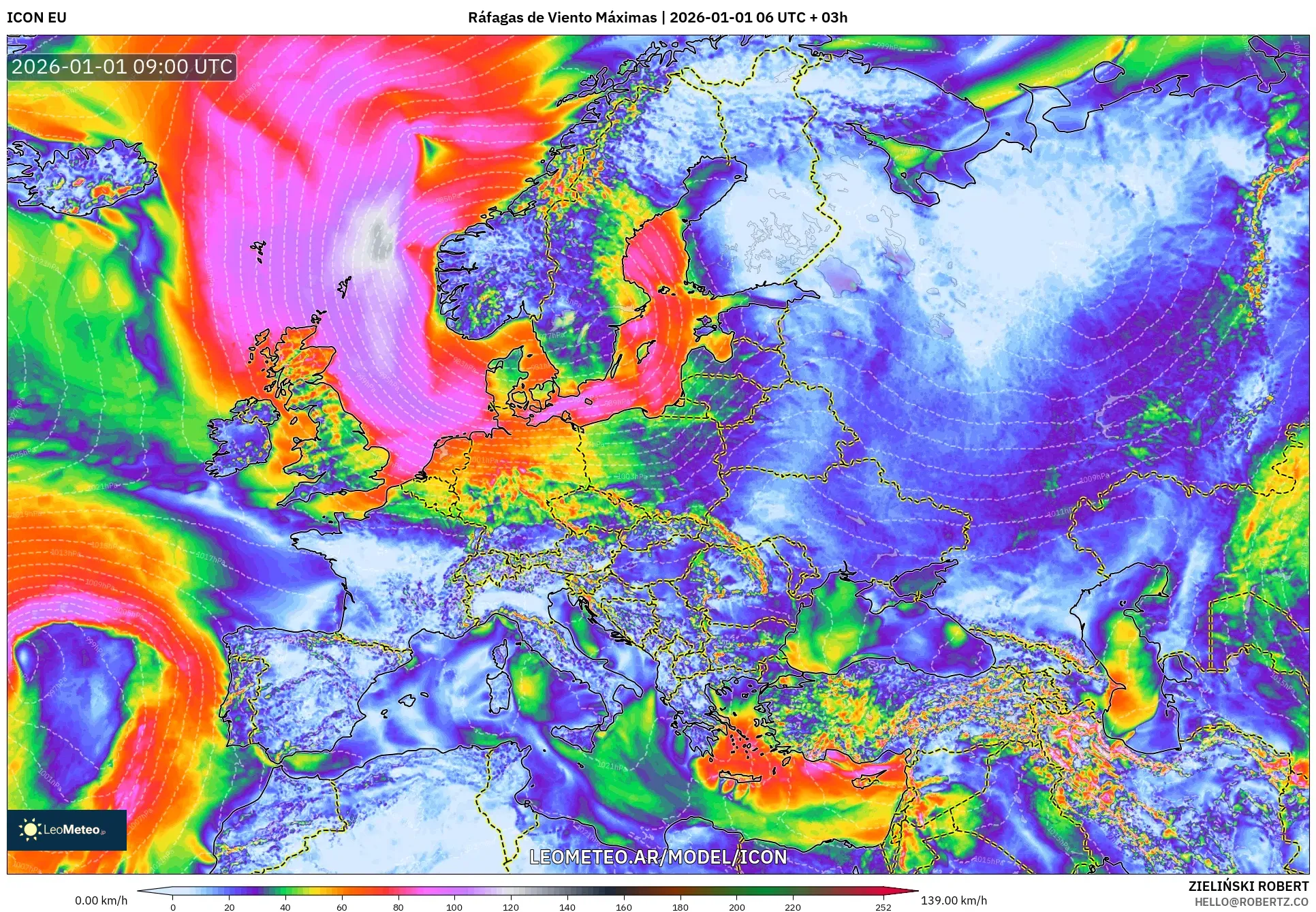 ICON model - Europa, Ráfagas de Viento Máximas