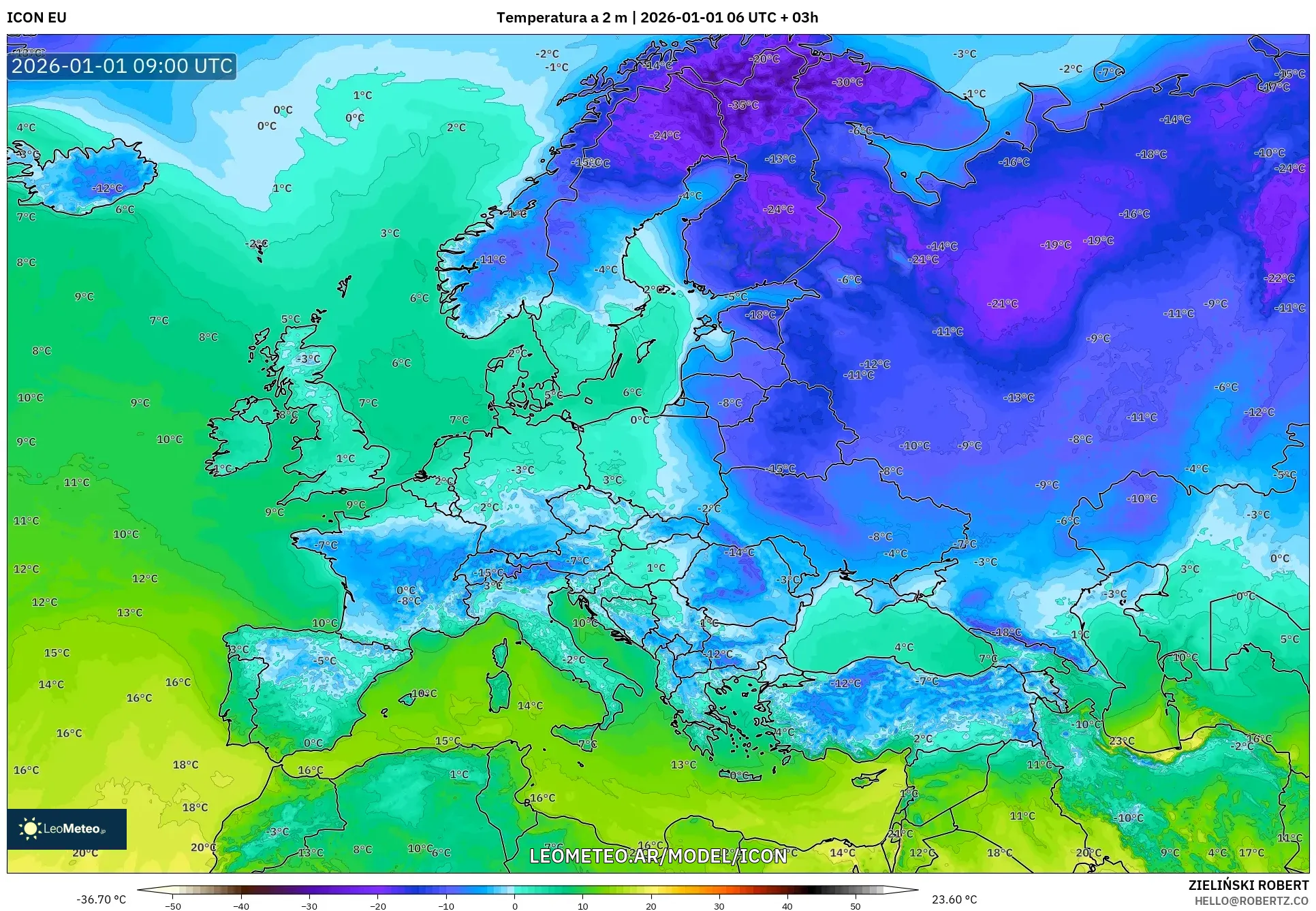 ICON model - Europa, Temperatura a 2 m
