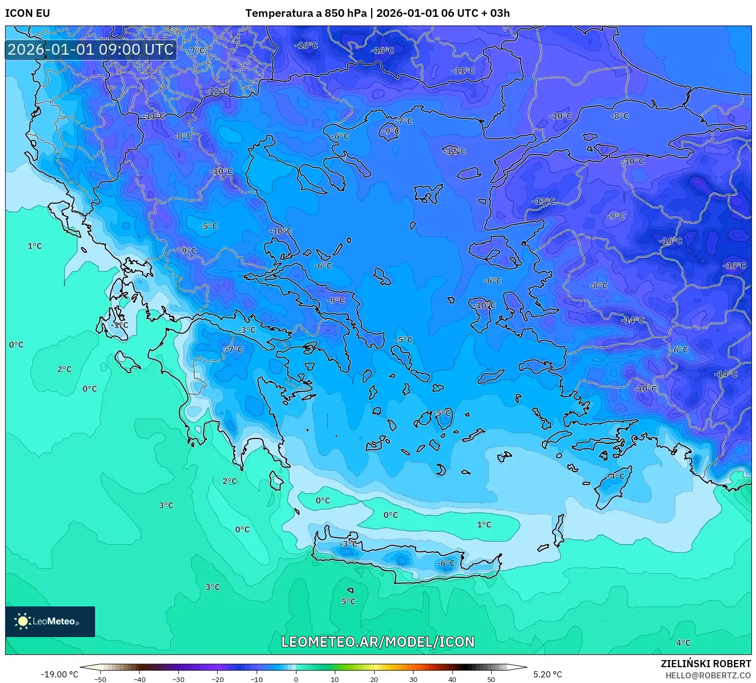 ICON model - Grecia, Temperatura a 850 hPa