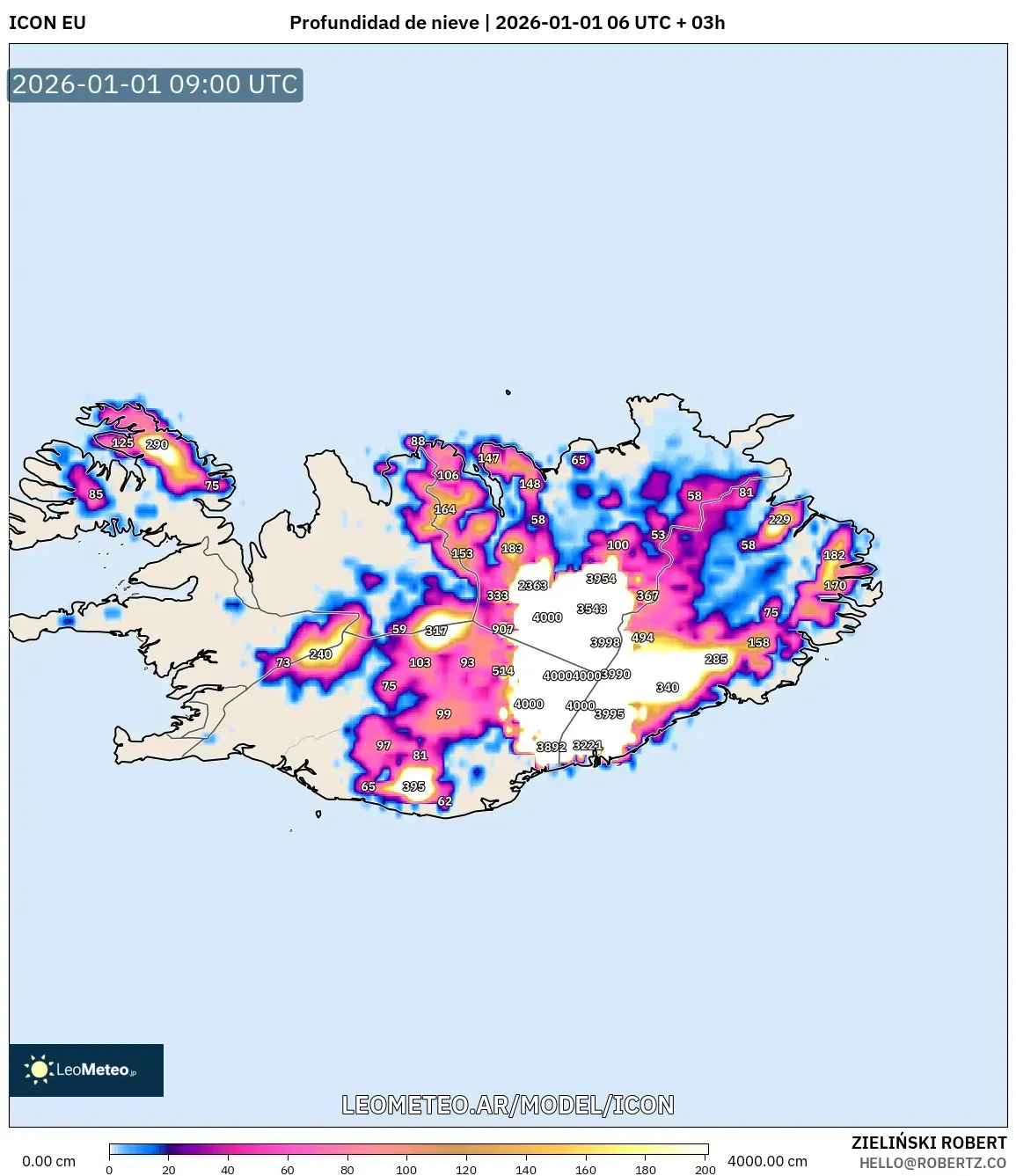 ICON model - Islandia, Profundidad de nieve