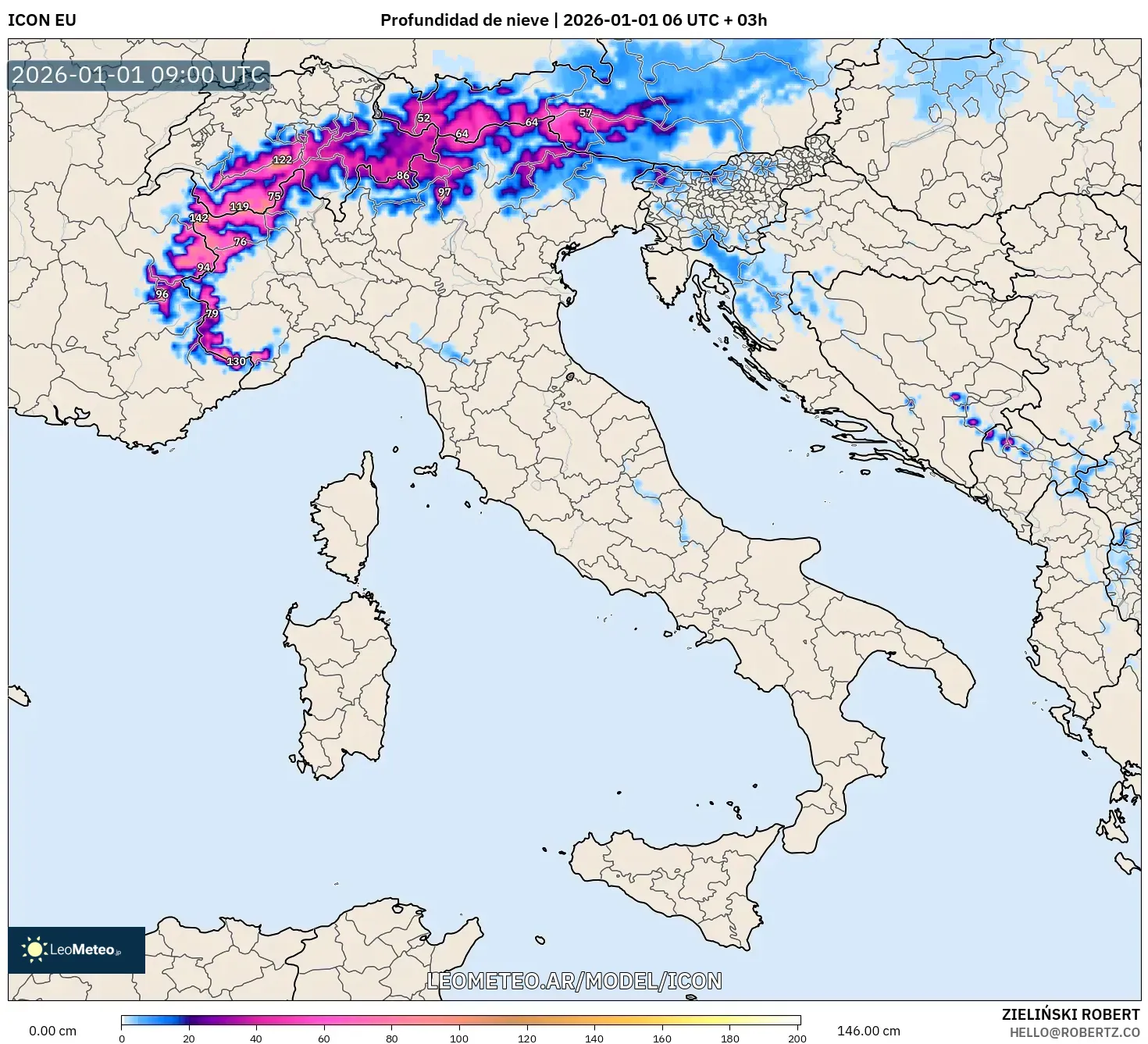 ICON model - Italia, Profundidad de nieve