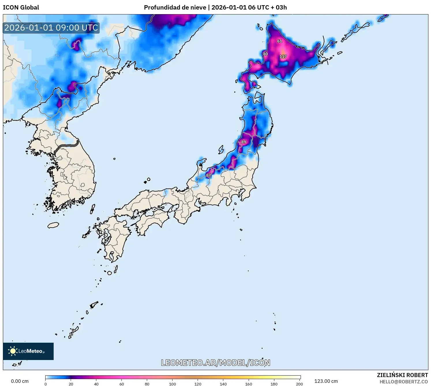 ICON model - Japón, Profundidad de nieve