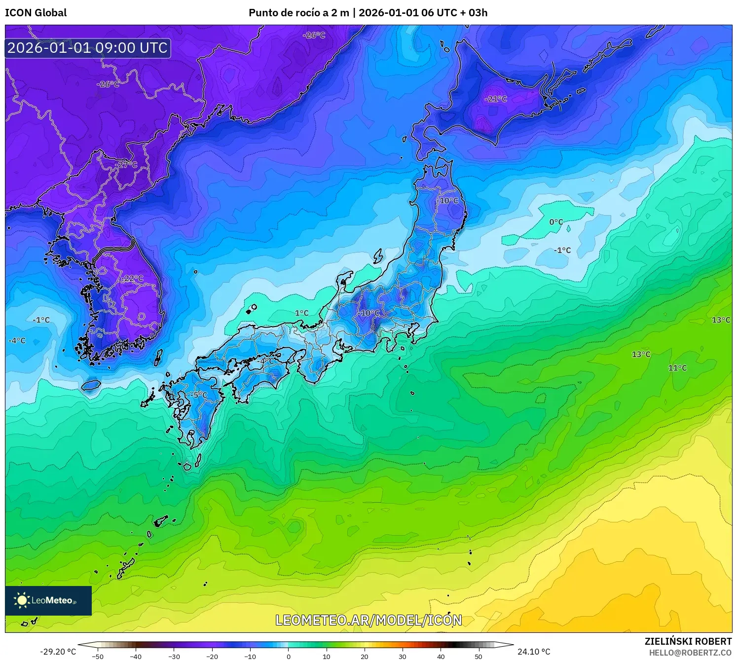 ICON model - Japón, Punto de rocío a 2 m