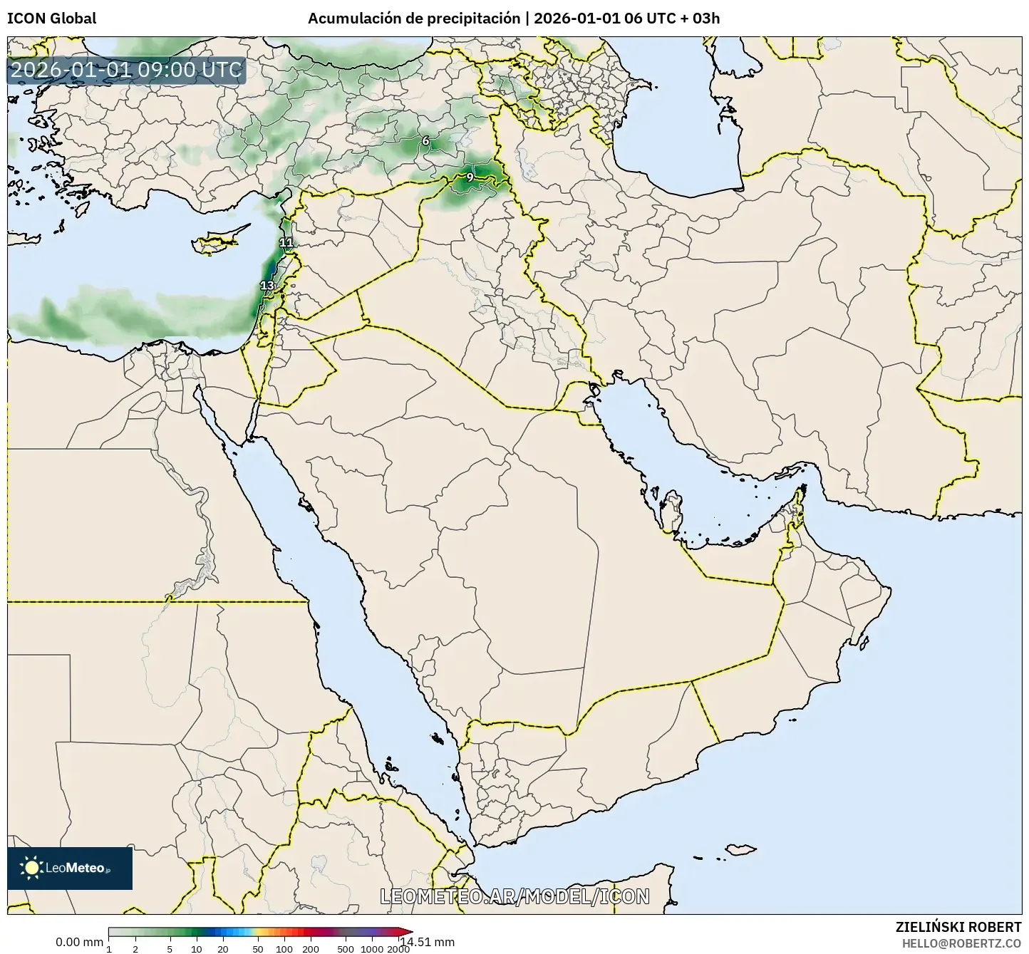 ICON model - Oriente Medio, Acumulación de precipitación