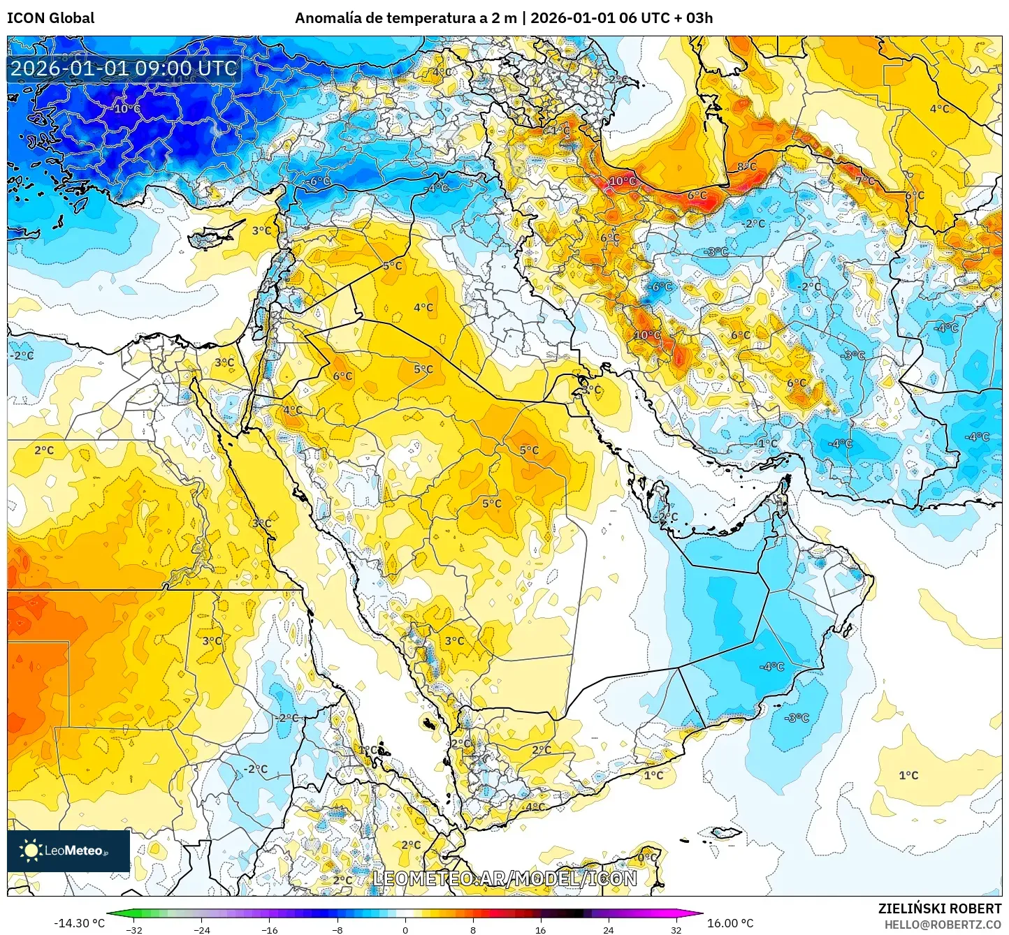 ICON model - Oriente Medio, Anomalía de temperatura a 2 m