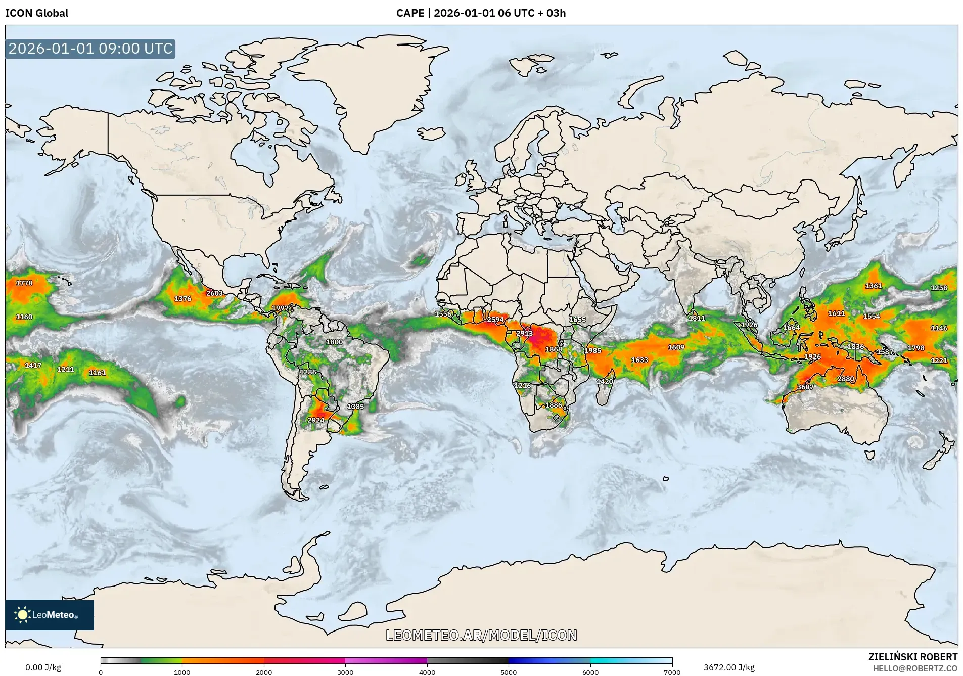 ICON model - Mundo, CAPE