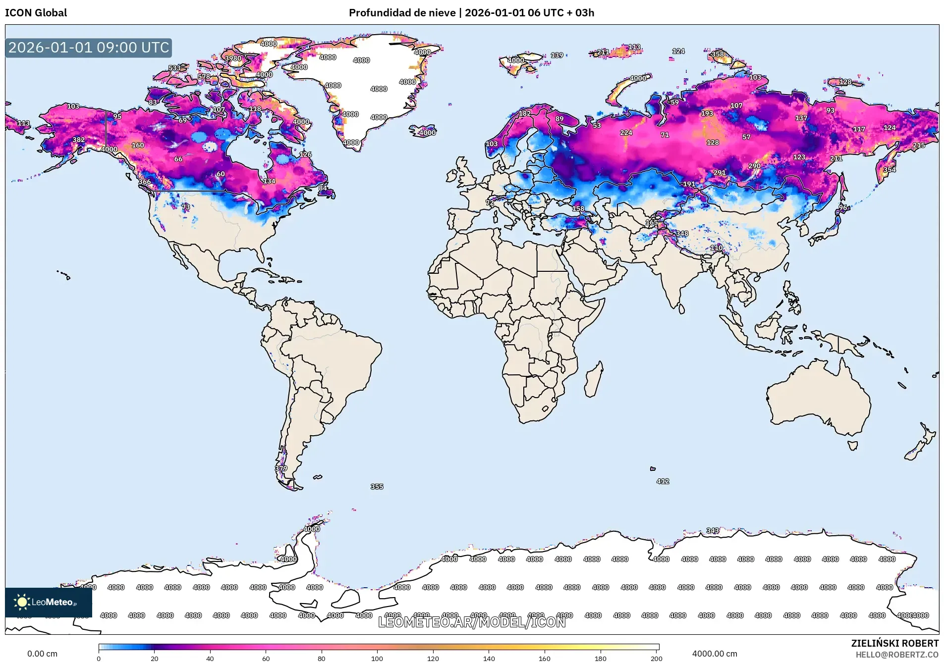 ICON model - Mundo, Profundidad de nieve