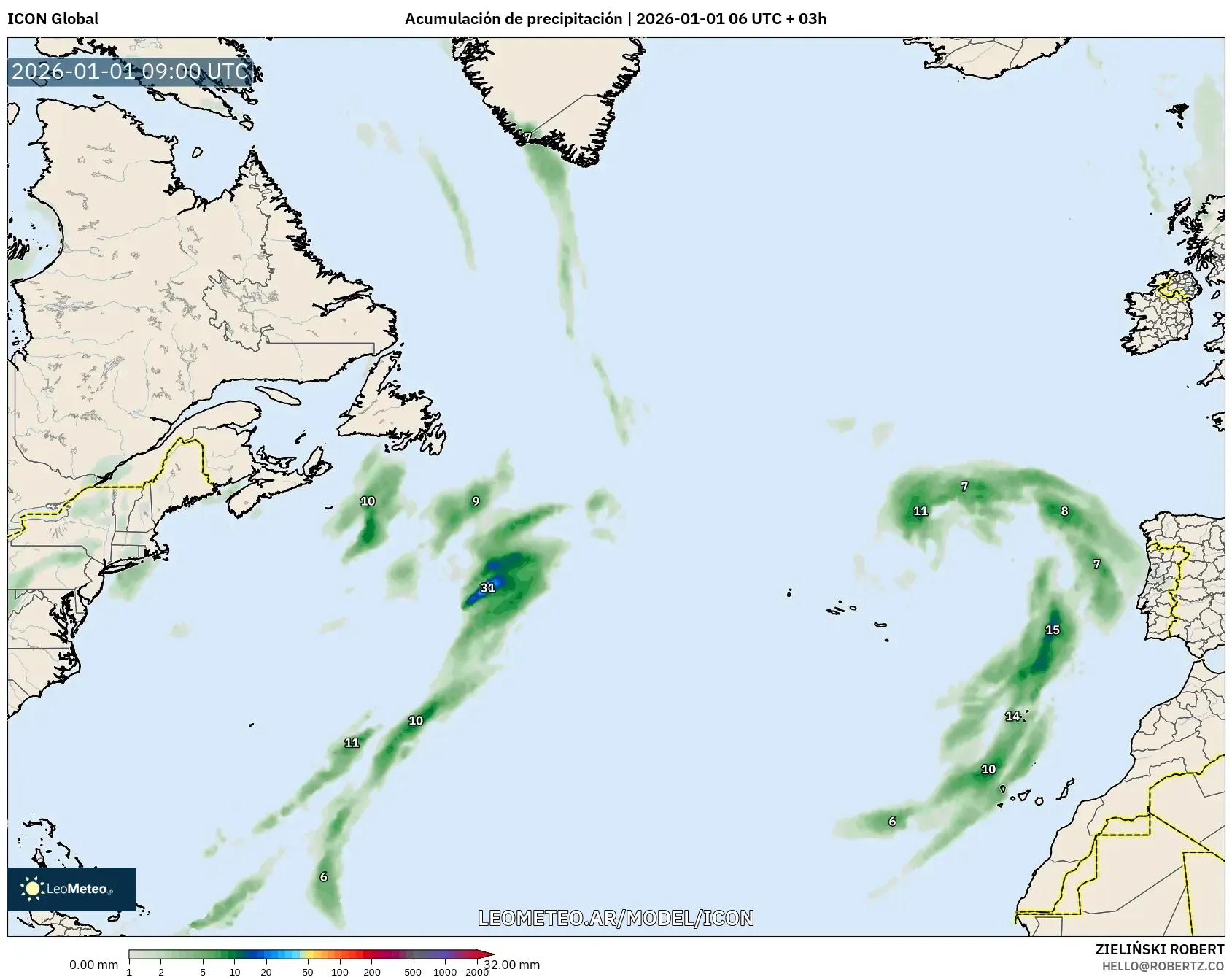 ICON model - Norte Atlántico, Acumulación de precipitación