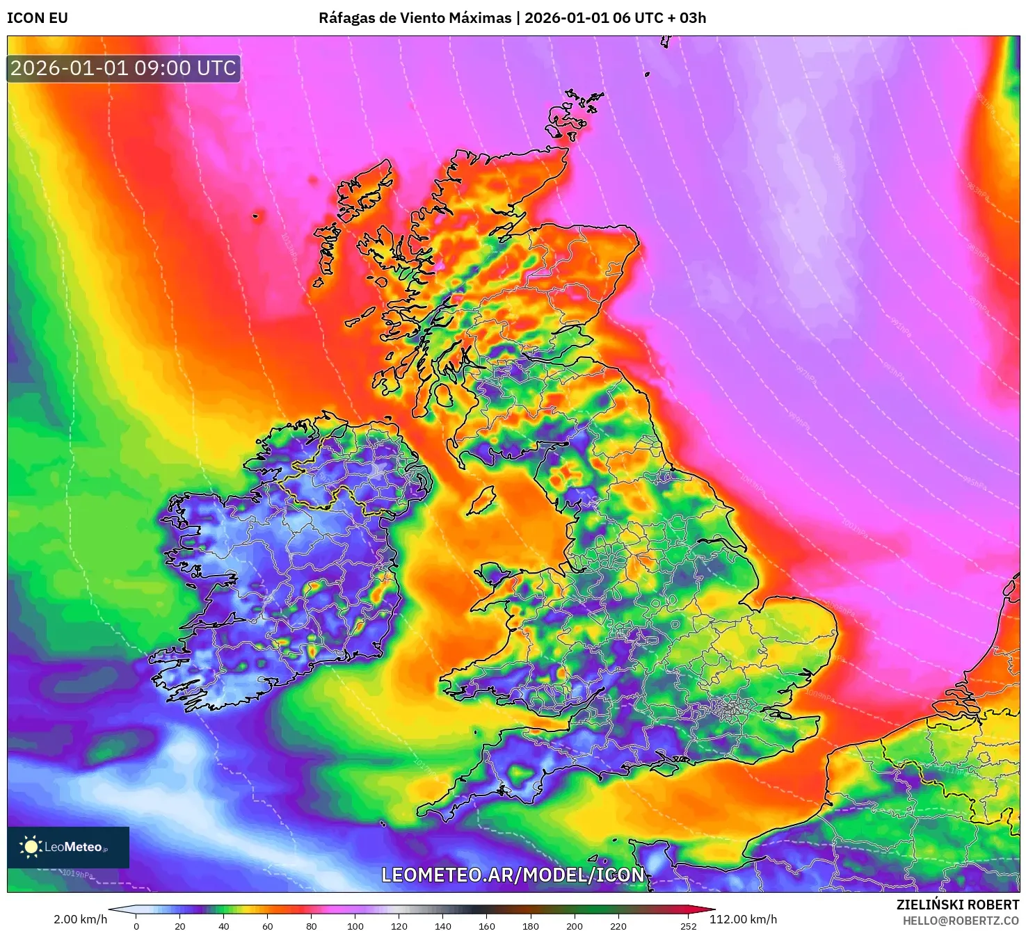 ICON model - Reino Unido, Ráfagas de Viento Máximas