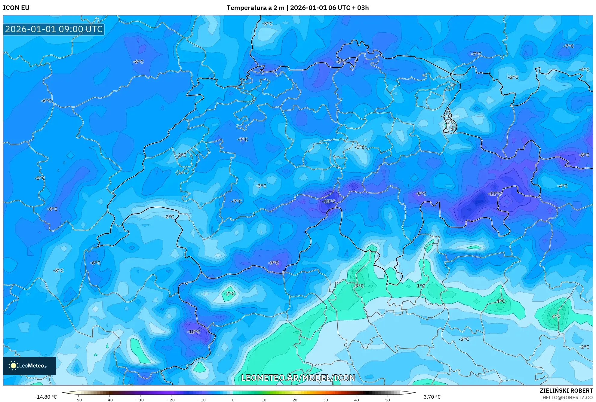 ICON model - Suiza, Temperatura a 2 m