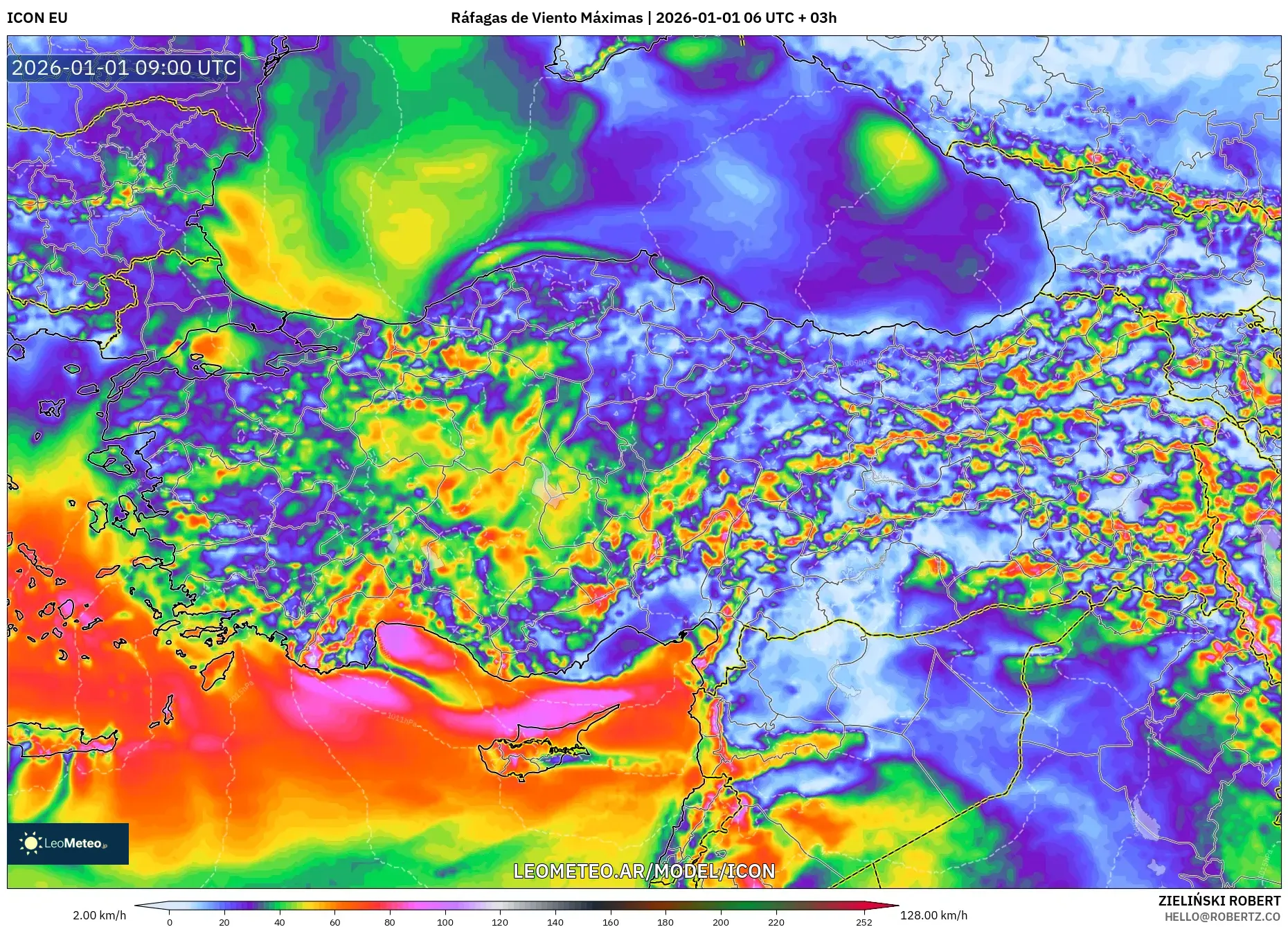 ICON model - Turquía, Ráfagas de Viento Máximas
