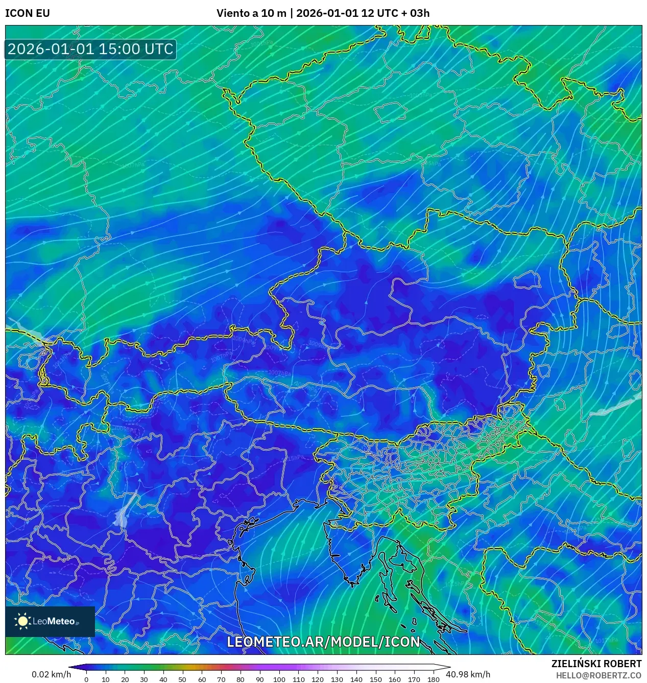 ICON model - Austria, Viento a 10 m
