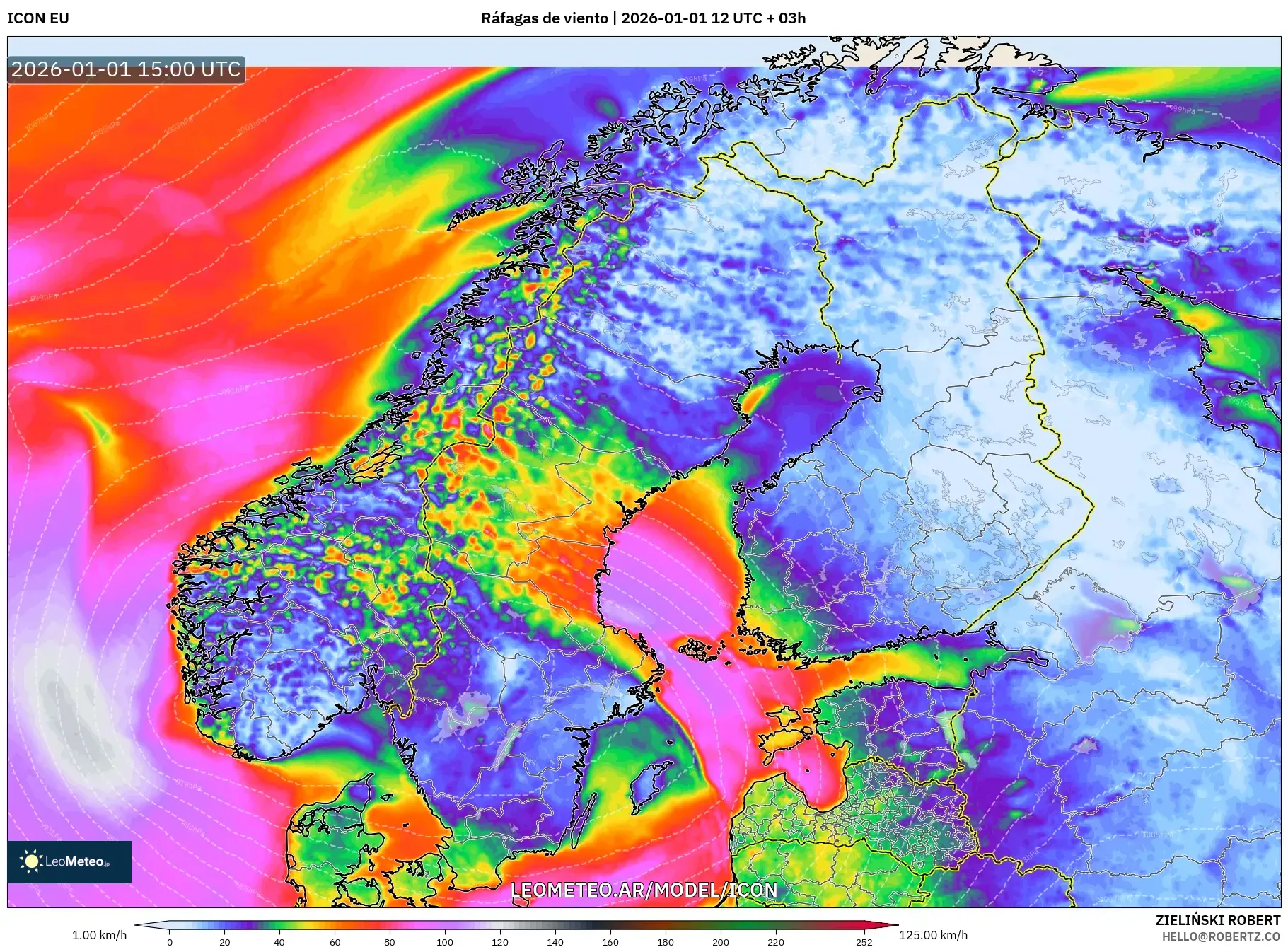 ICON model - Escandinavia, Ráfagas de viento