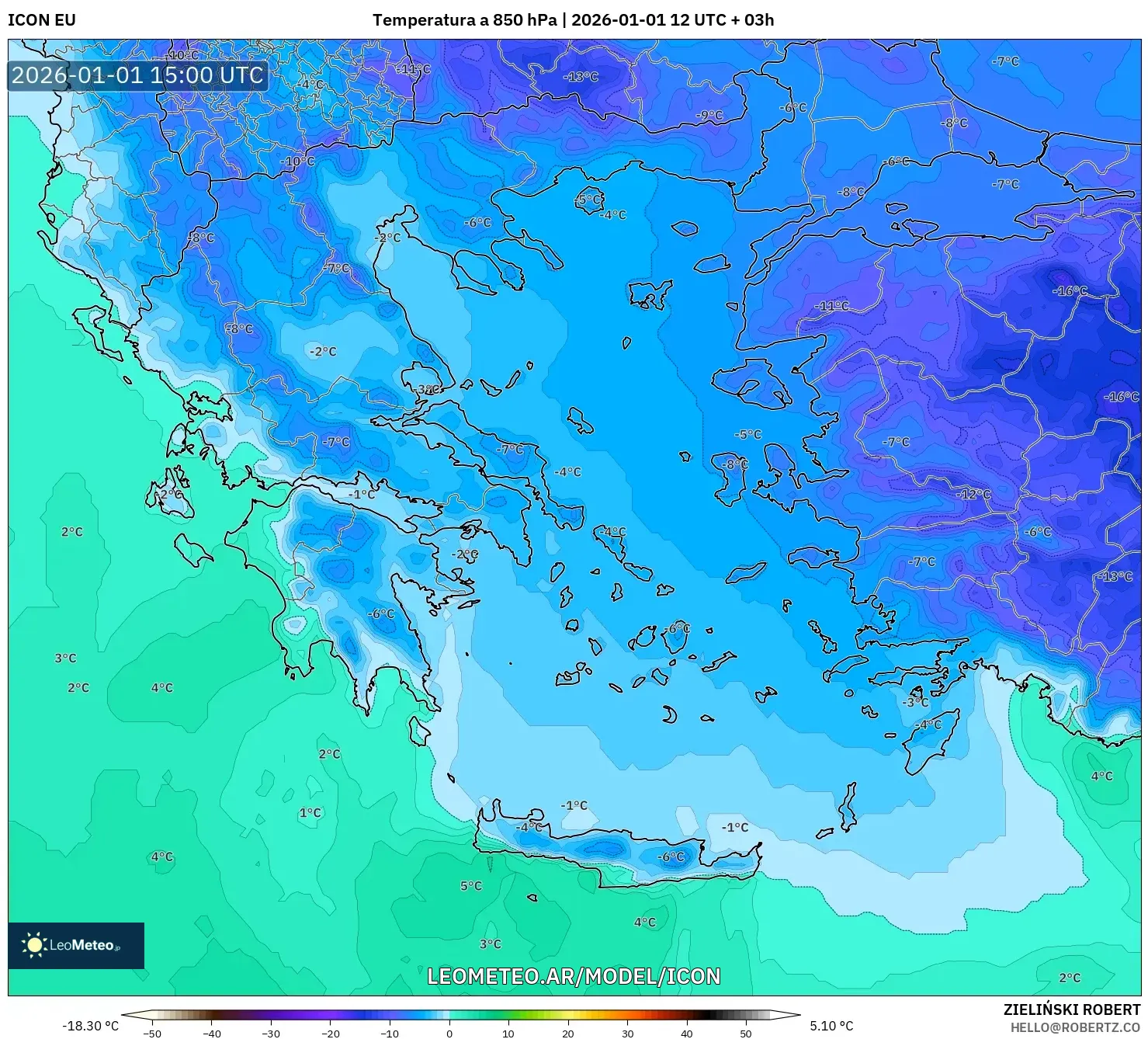 ICON model - Grecia, Temperatura a 850 hPa