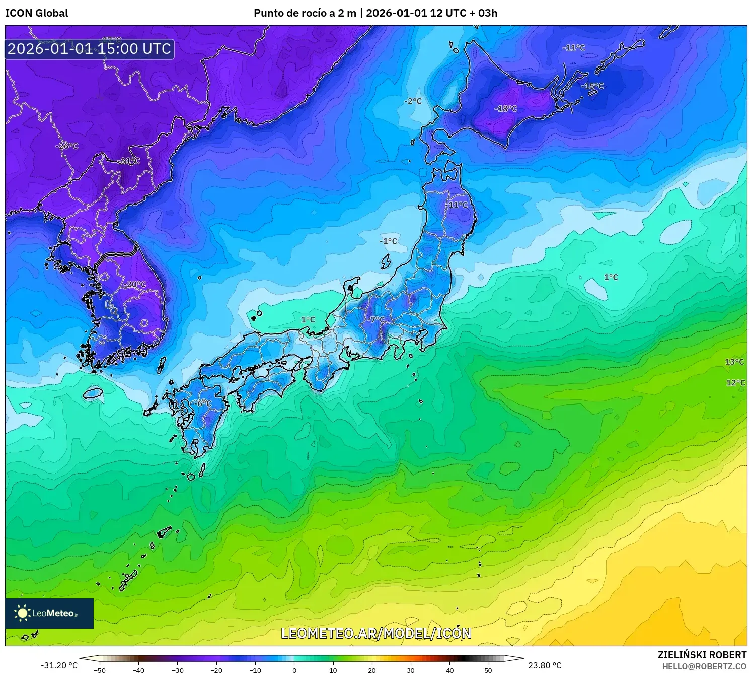 ICON model - Japón, Punto de rocío a 2 m