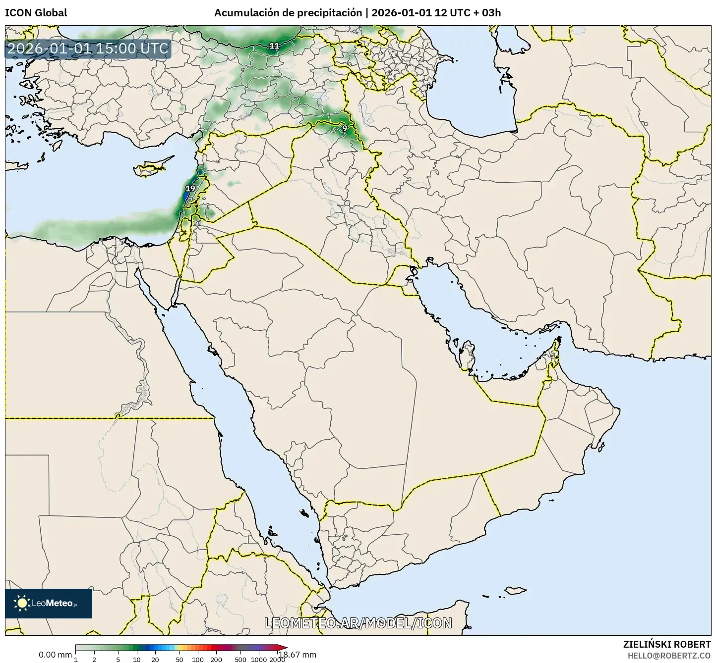 ICON model - Oriente Medio, Acumulación de precipitación