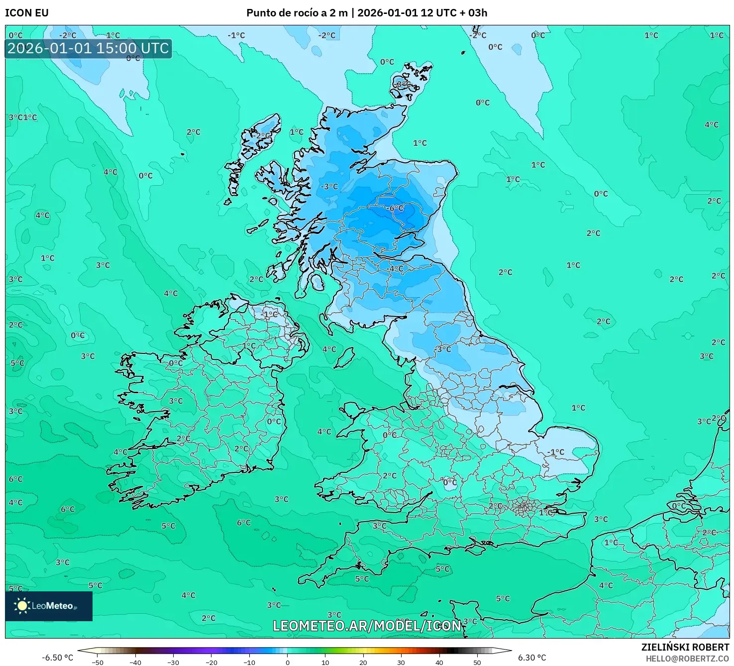 ICON model - Reino Unido, Punto de rocío a 2 m