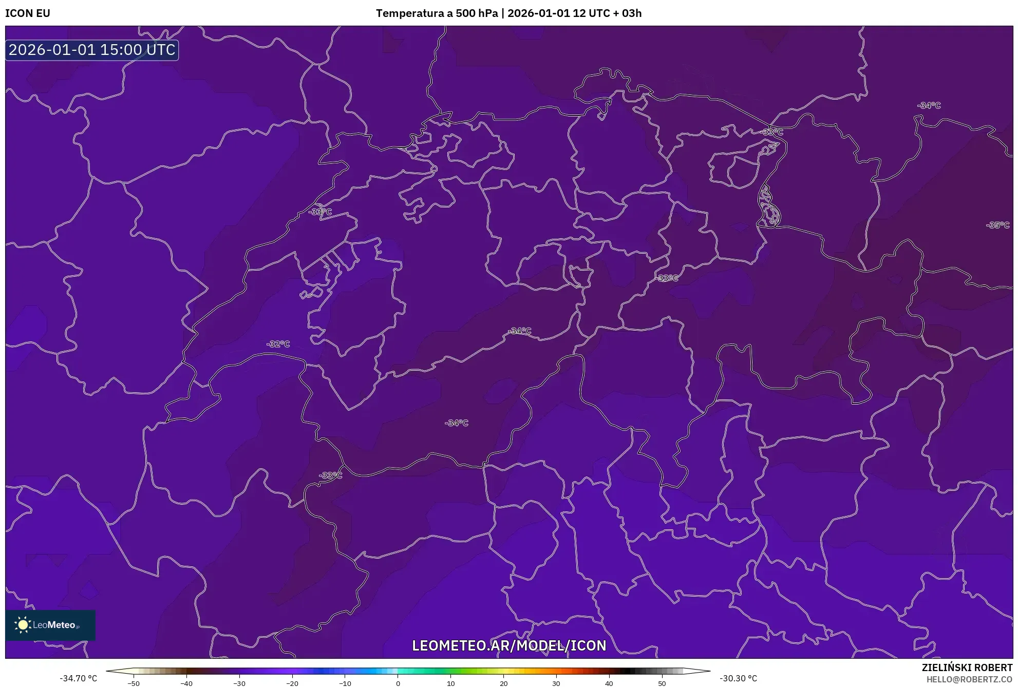 ICON model - Suiza, Temperatura a 500 hPa