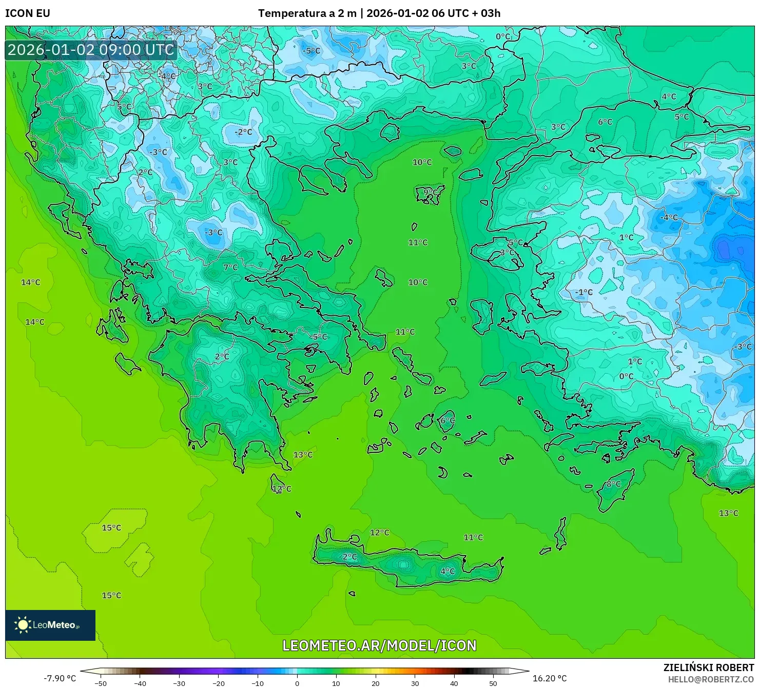 ICON model - Grecia, Temperatura a 2 m