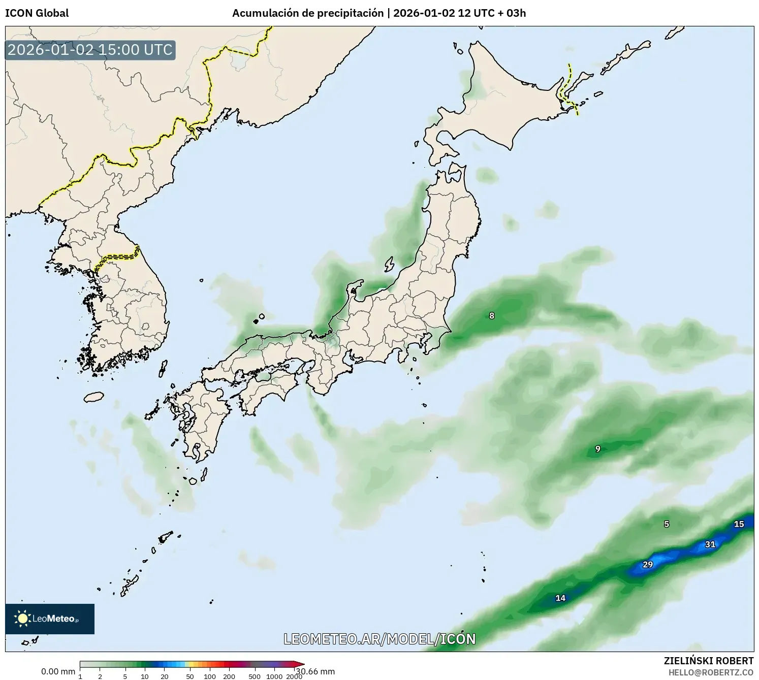 ICON model - Japón, Acumulación de precipitación
