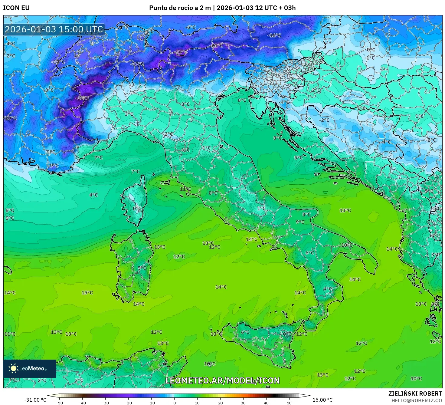 ICON model - Italia, Punto de rocío a 2 m