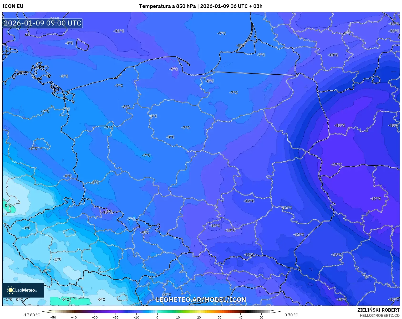 ICON model - Polonia, Temperatura a 850 hPa