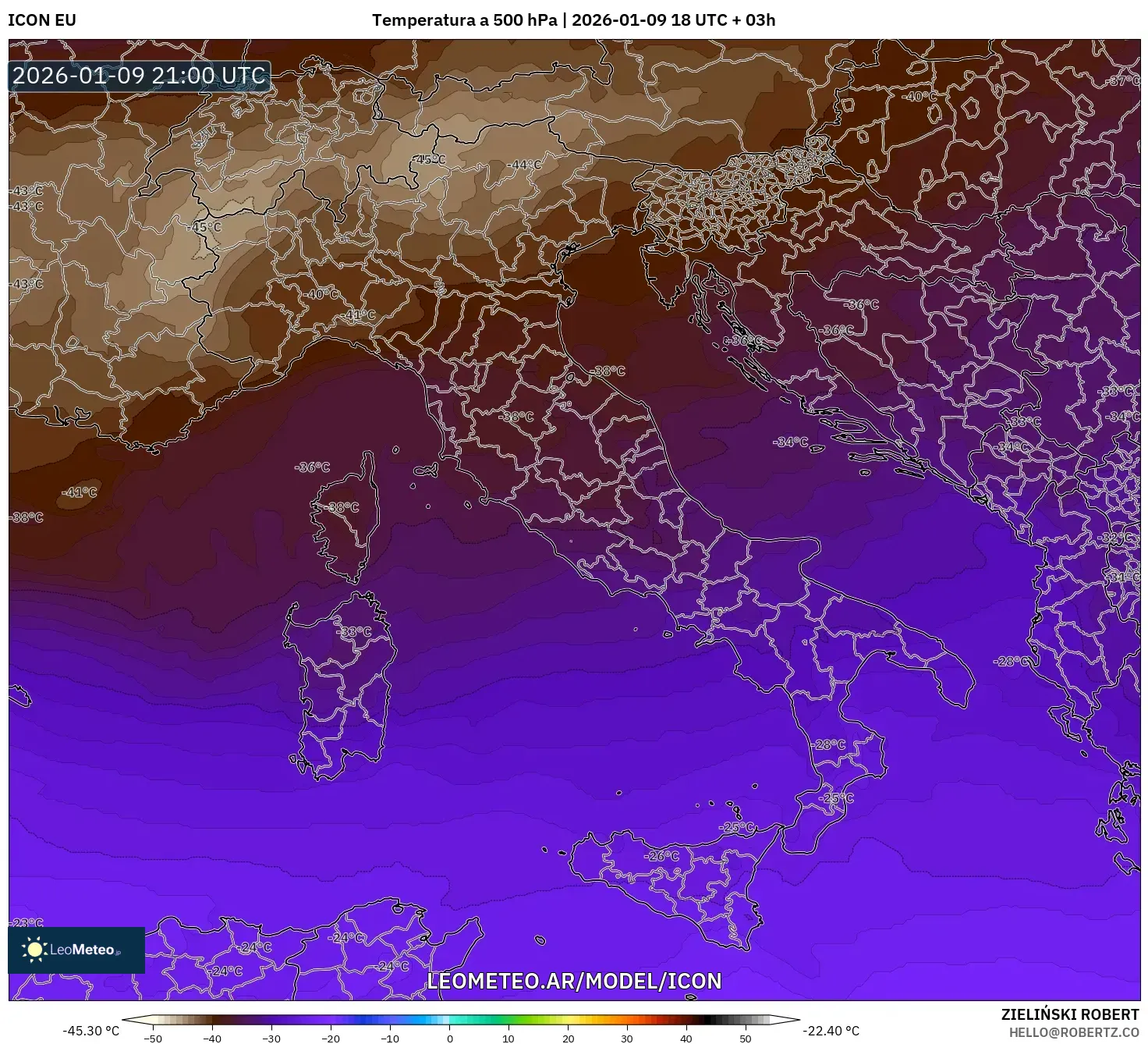 ICON model - Italia, Temperatura a 500 hPa