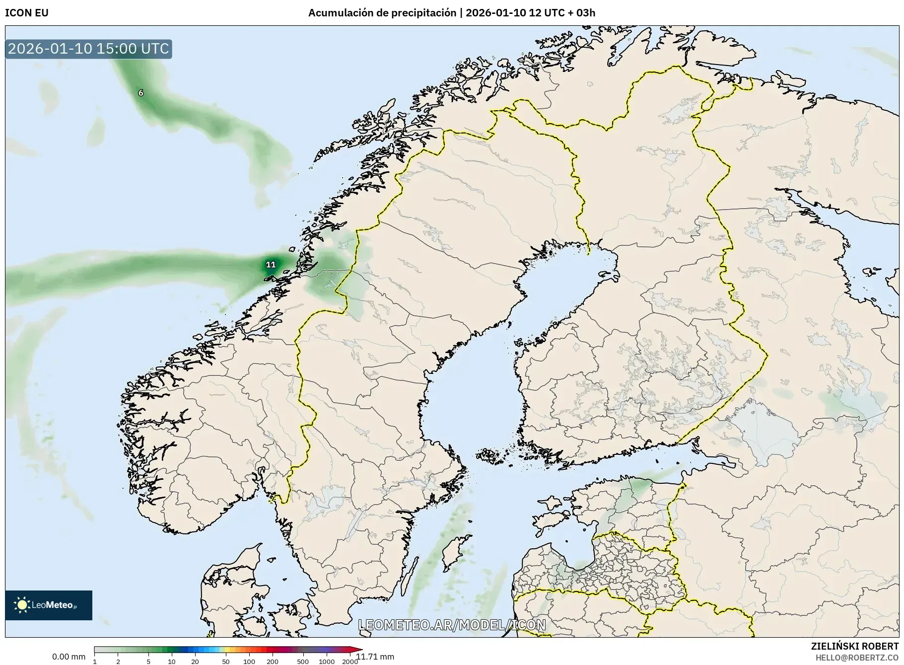 ICON model - Escandinavia, Acumulación de precipitación