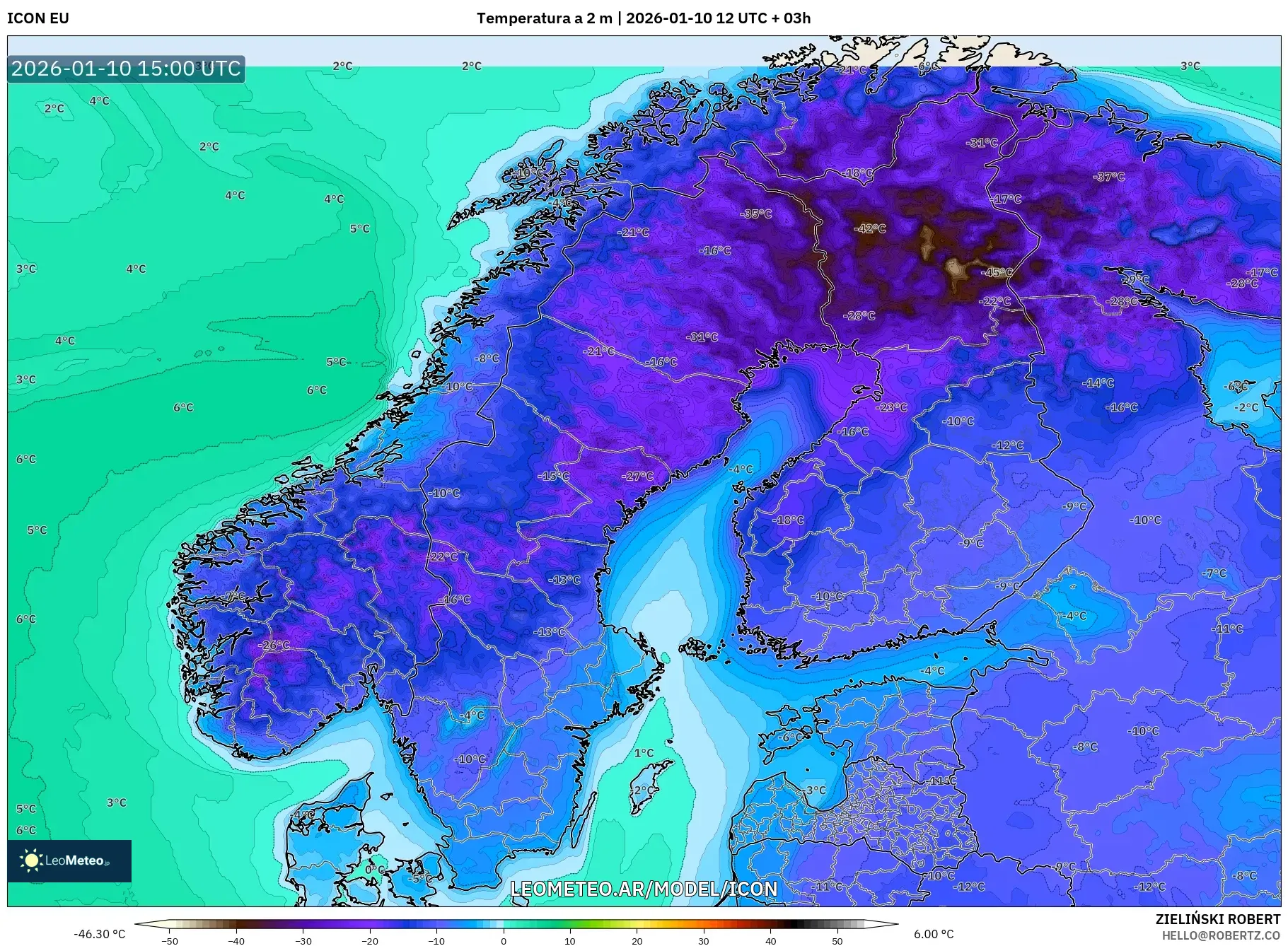 ICON model - Escandinavia, Temperatura a 2 m