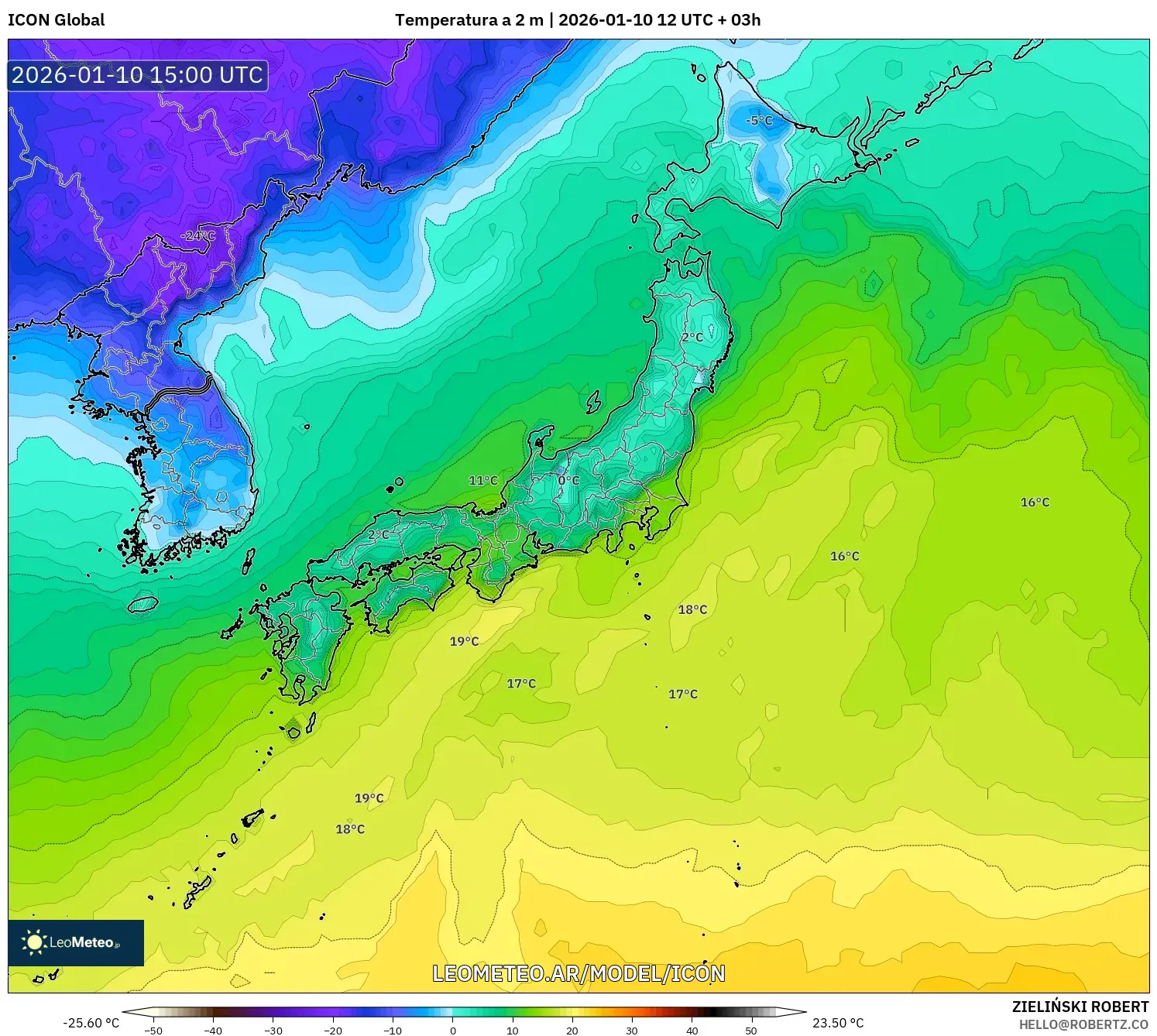 ICON model - Japón, Temperatura a 2 m
